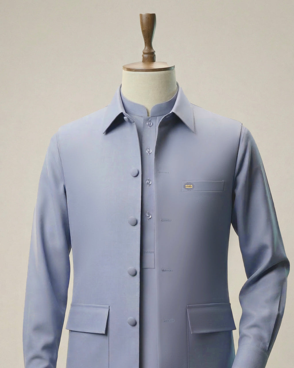 Glacier Grey Shalwar Kameez with Matching Structured Waistcoat