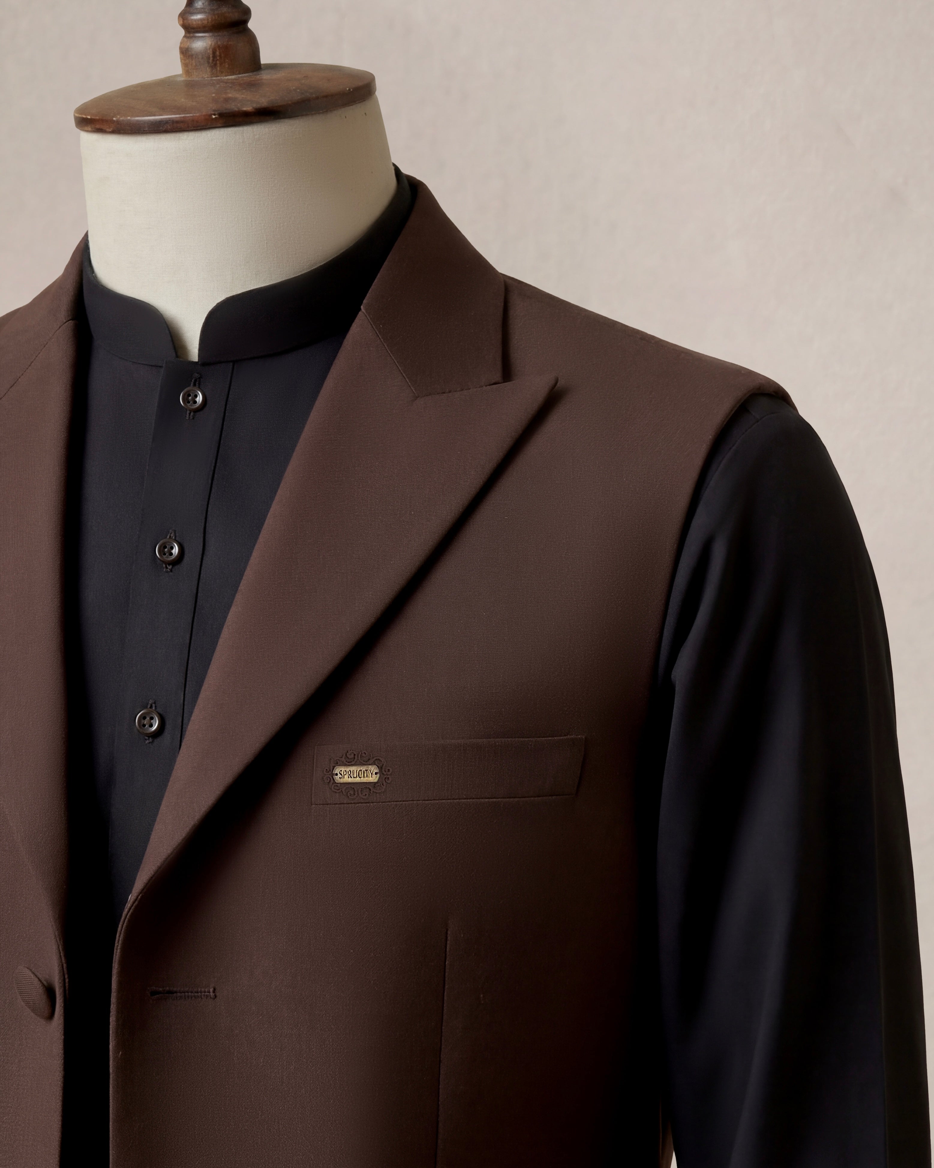 Onyx Black Shalwar Kameez With Mocha Brown Waistcoat