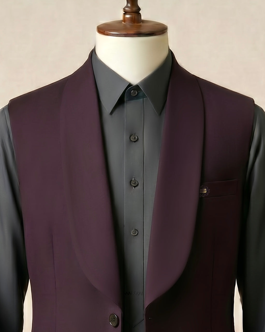 Muted Charcoal with Plum Shawl Lapel Waistcoat