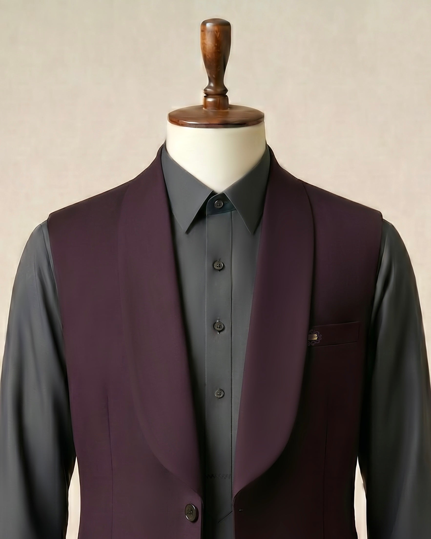 Muted Charcoal with Plum Shawl Lapel Waistcoat