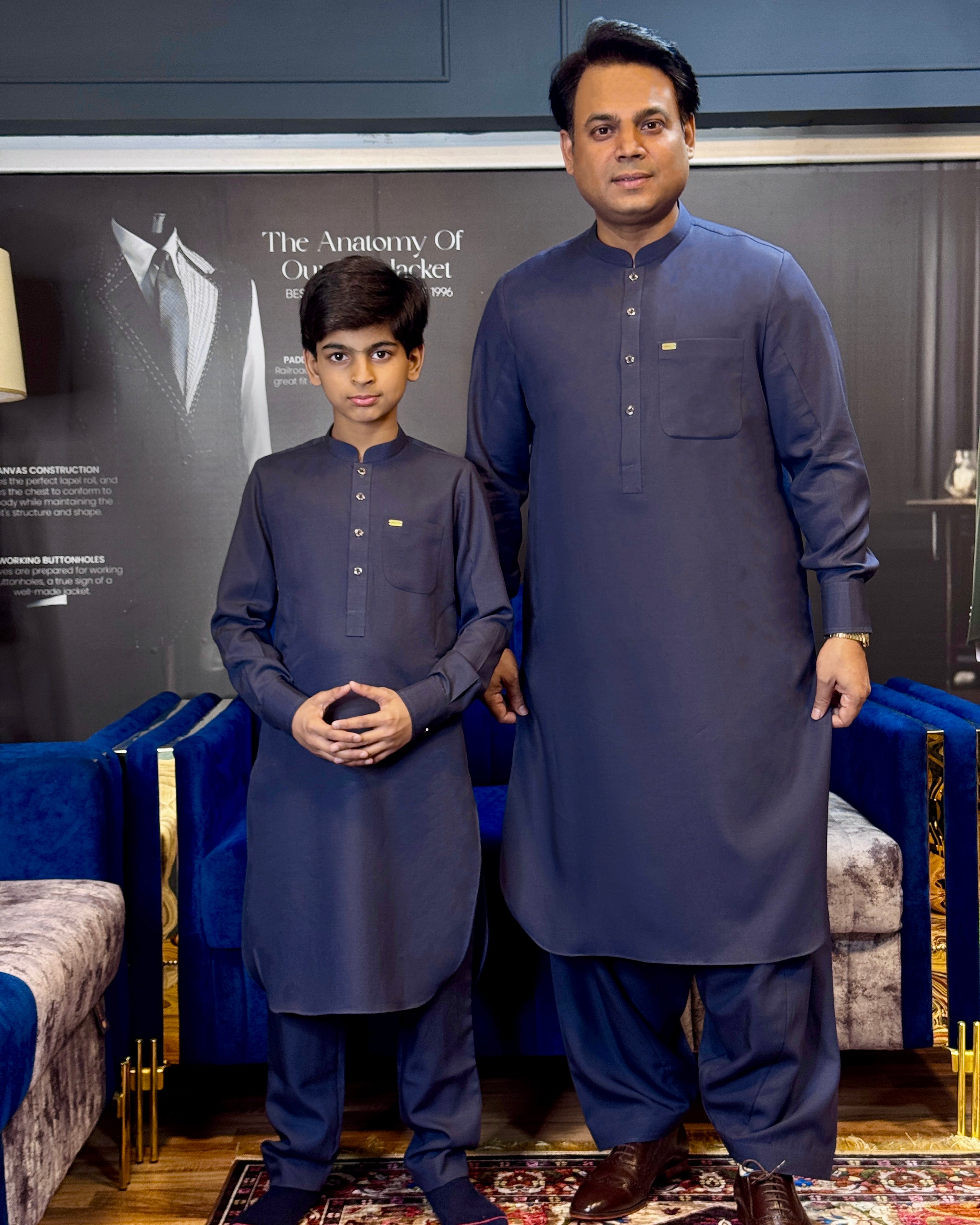 Navy Blue Shalwar Kameez Father-Son Set - Sprucity