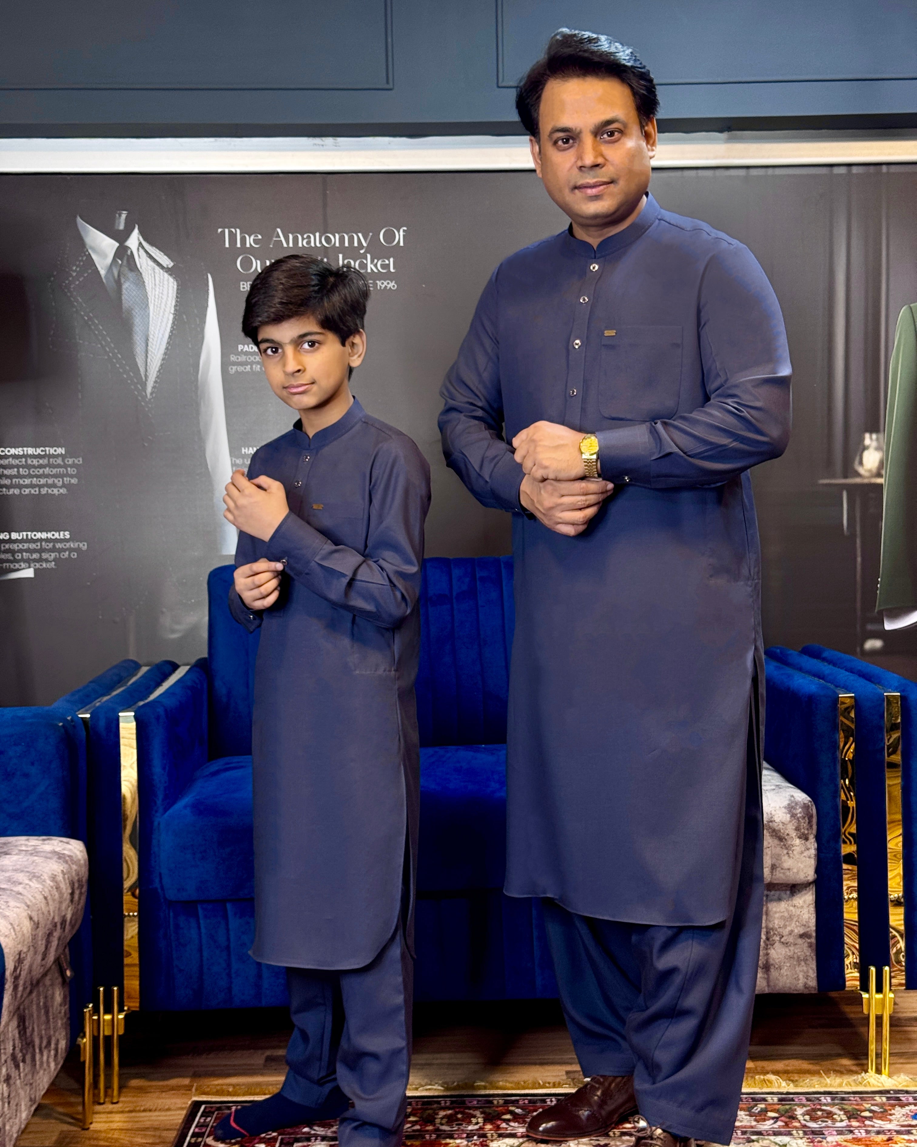 Navy Blue Shalwar Kameez Father-Son Set - Sprucity
