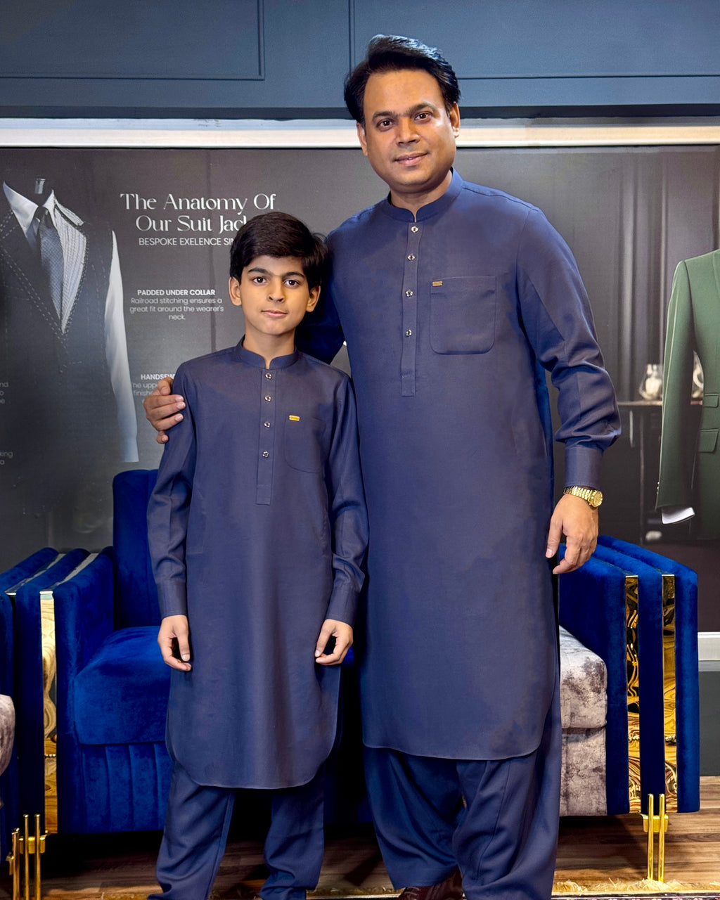 Navy Blue Shalwar Kameez Father-Son Set - Sprucity