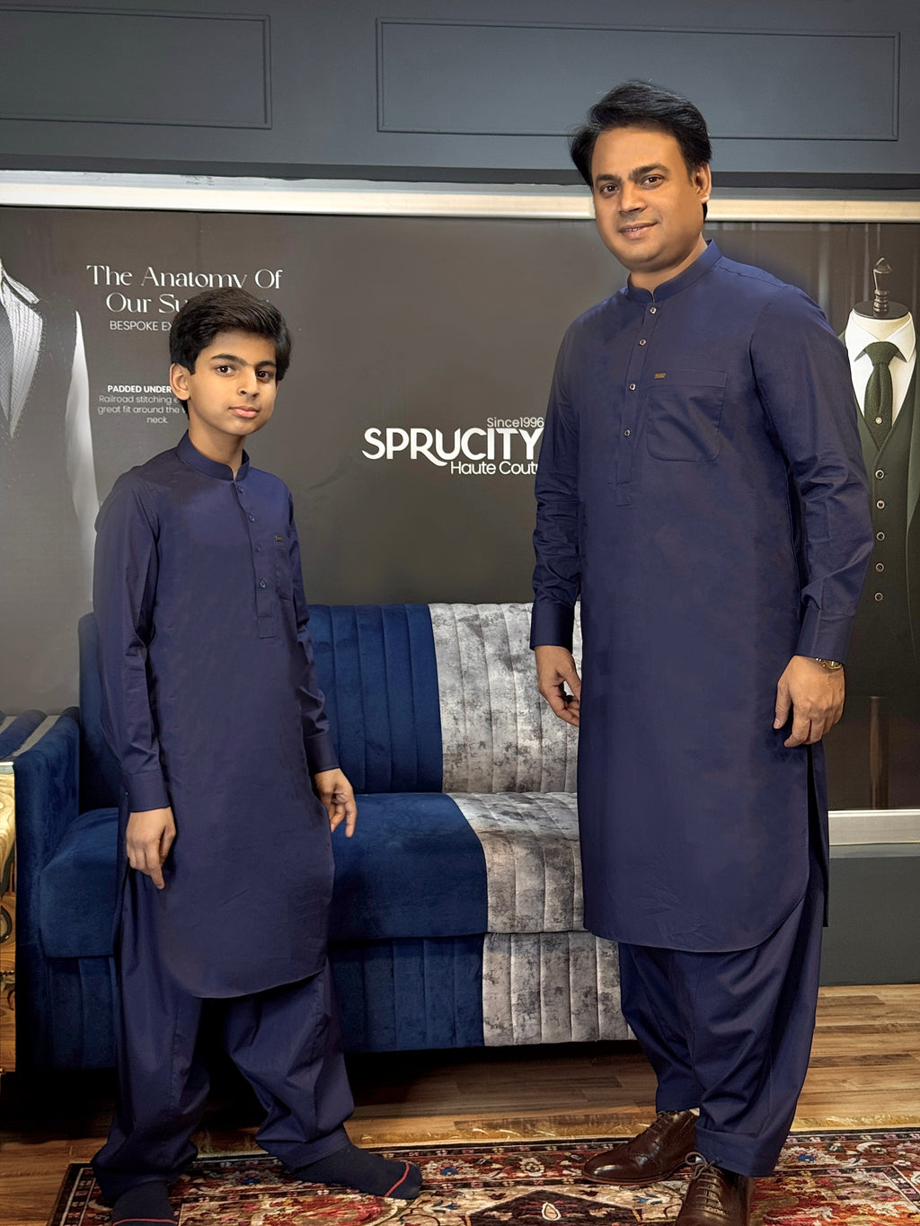 Charcoal Blue Shalwar Kameez Father-Son Set - Sprucity