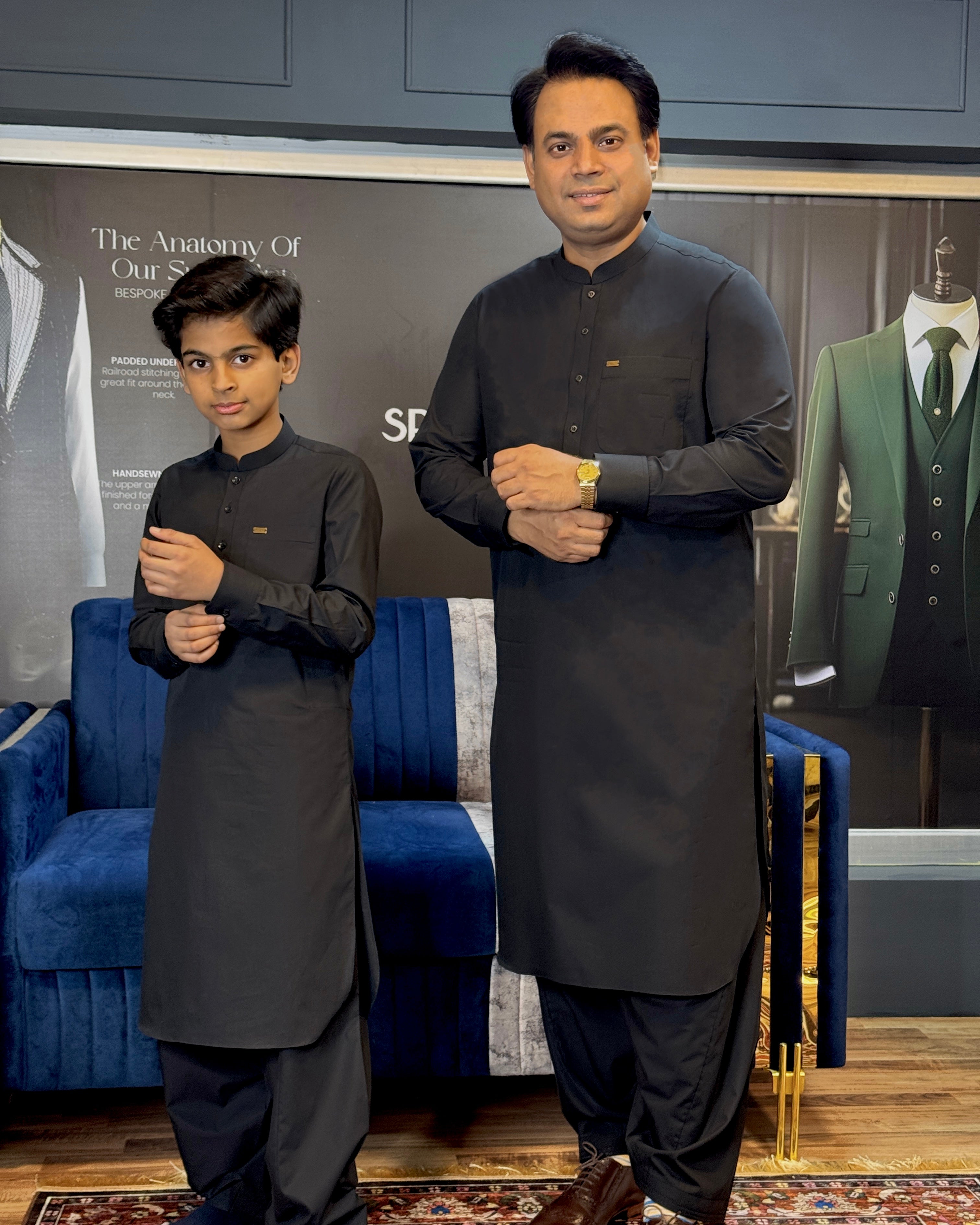 Charcoal Black Shalwar Kameez Father-Son Set - Sprucity