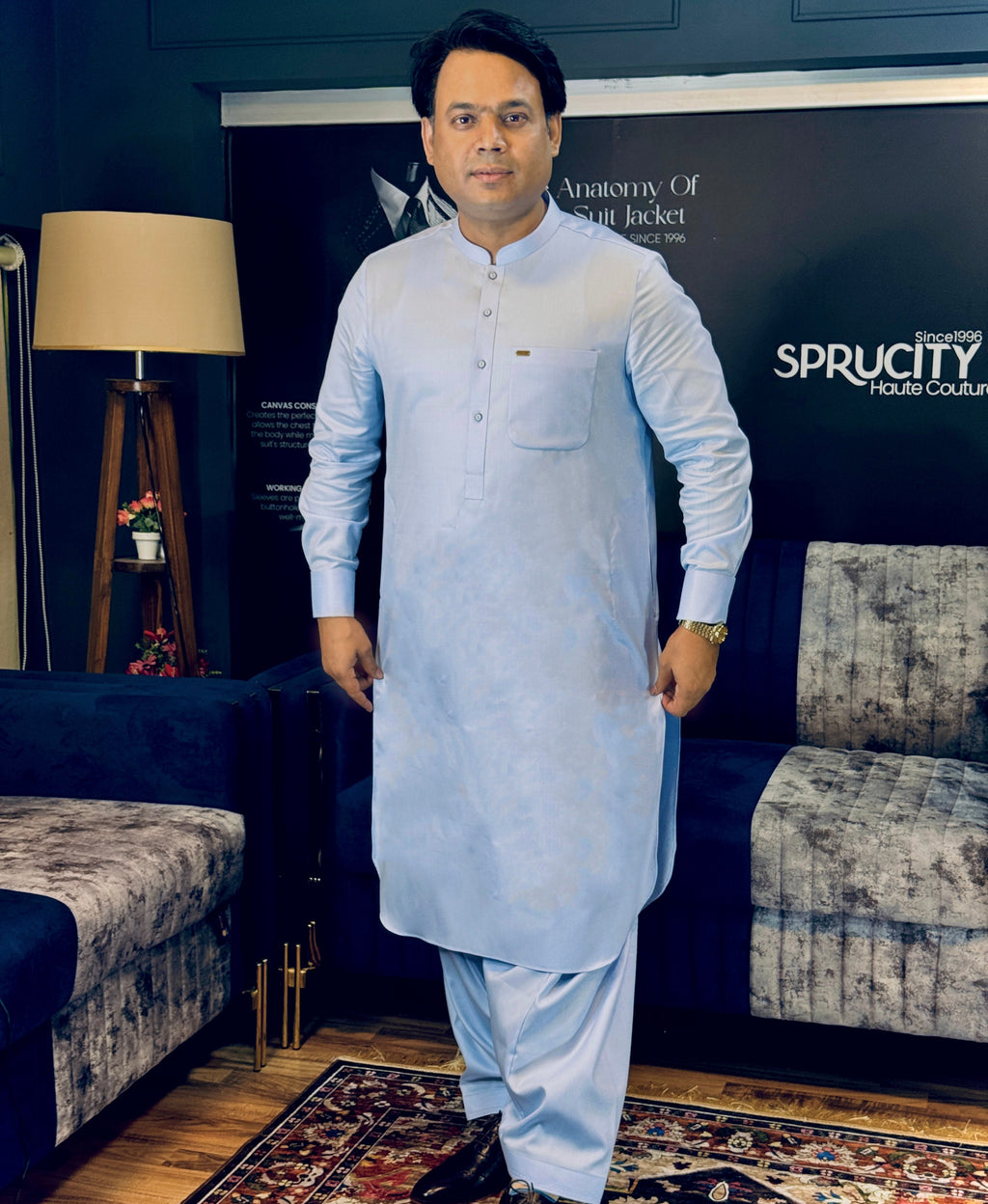 Classic Sky Blue Shalwar Kameez - Sprucity