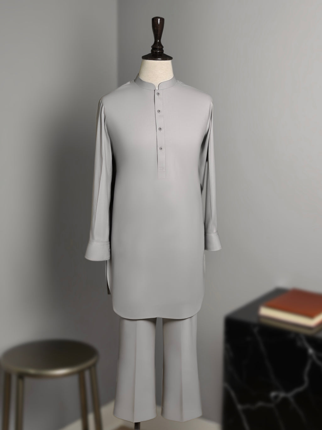 Soft Grey 3 Piece Shalwar Kameez with Waistcoat & Bootcut Trouser