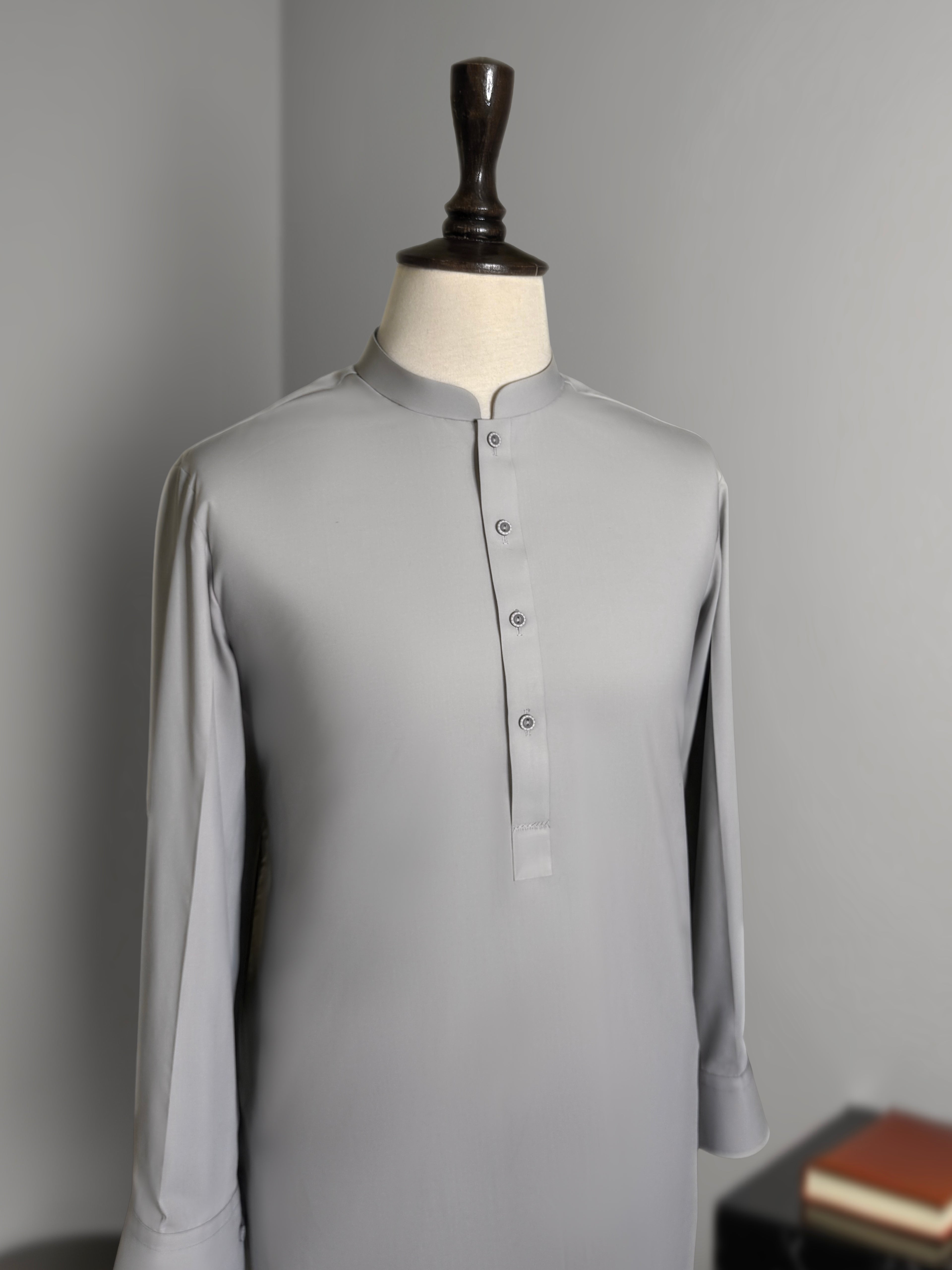 Soft Grey 3 Piece Shalwar Kameez with Waistcoat & Bootcut Trouser