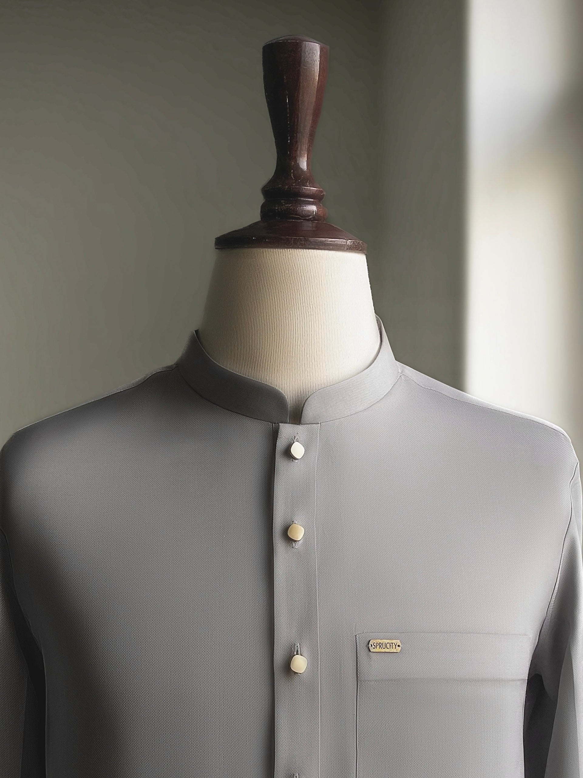 Grey Shalwar Kameez In Imported Suiting Fabric (Winter Collection)