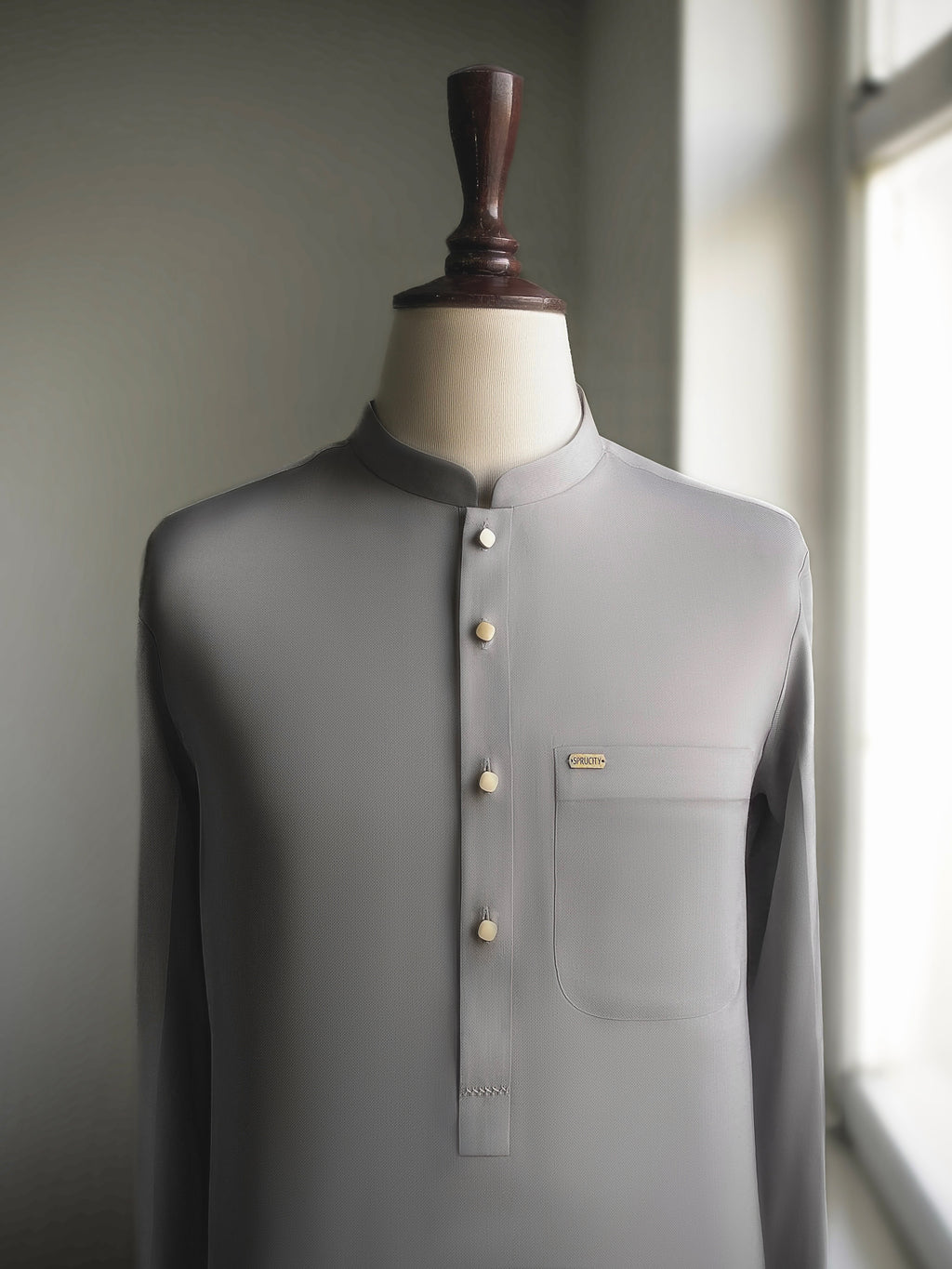 Grey Shalwar Kameez In Imported Suiting Fabric (Winter Collection)