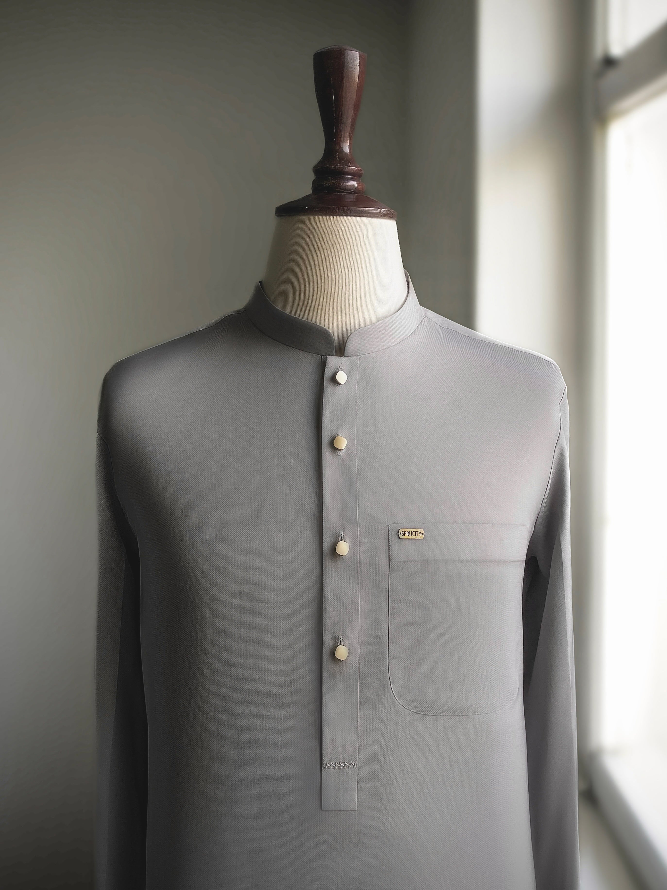 Grey Shalwar Kameez In Imported Suiting Fabric (Winter Collection)