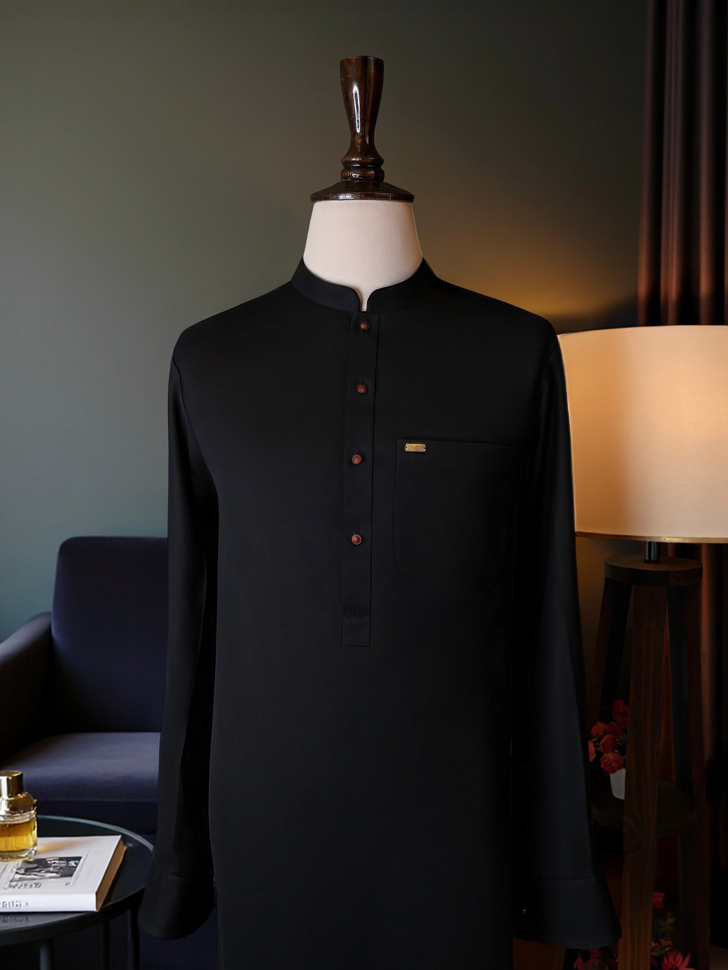 Black Shalwar Kameez In Imported Suiting Fabric (Winter Collection)