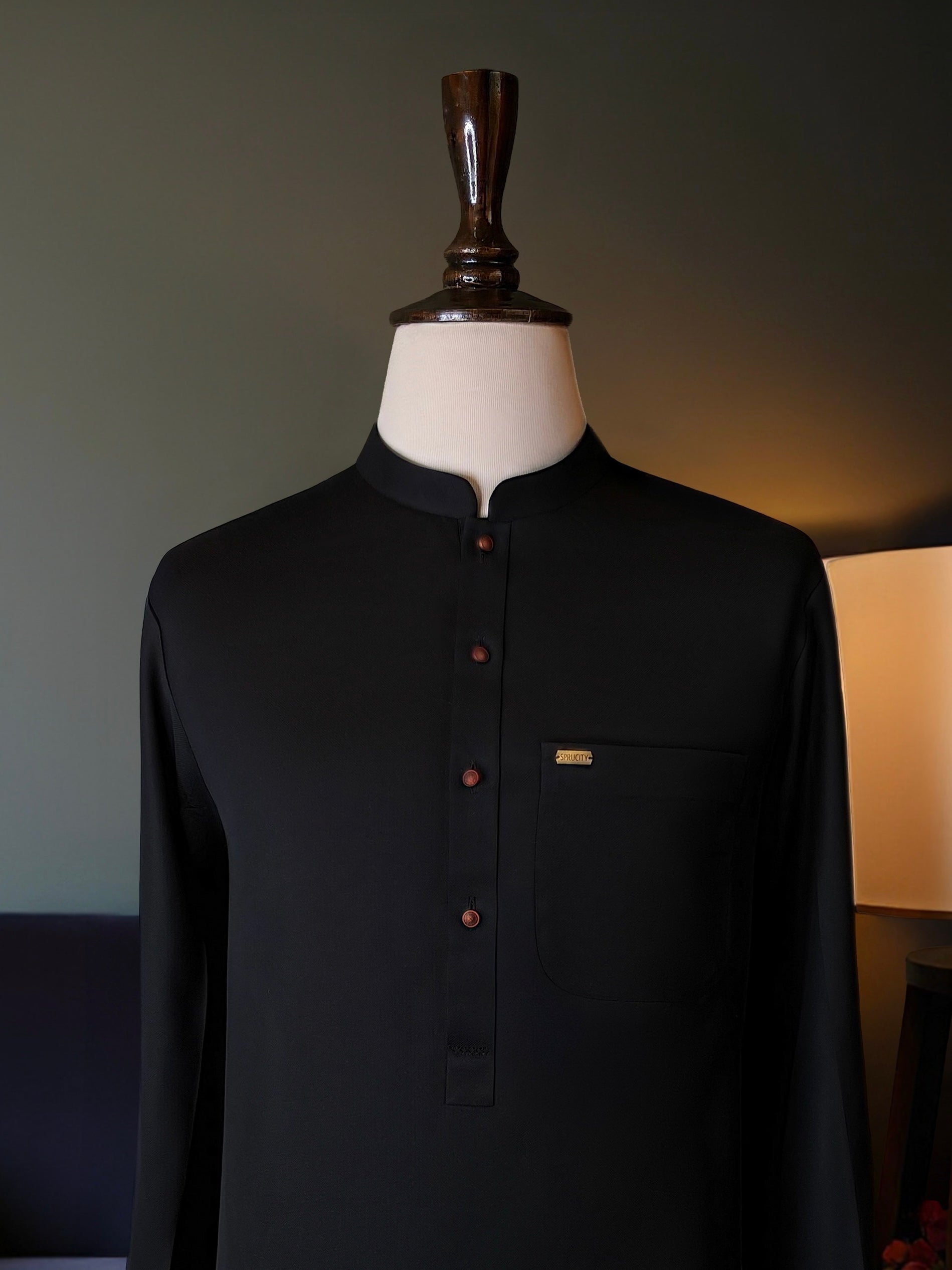 Black Irish Linen Shalwar Kameez
