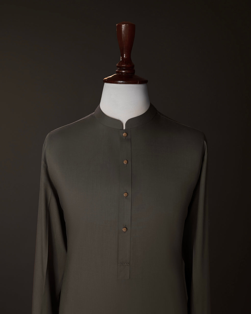 Dark Olive Green Shalwar Kameez In Imported Suiting Fabric (Winter Collection)