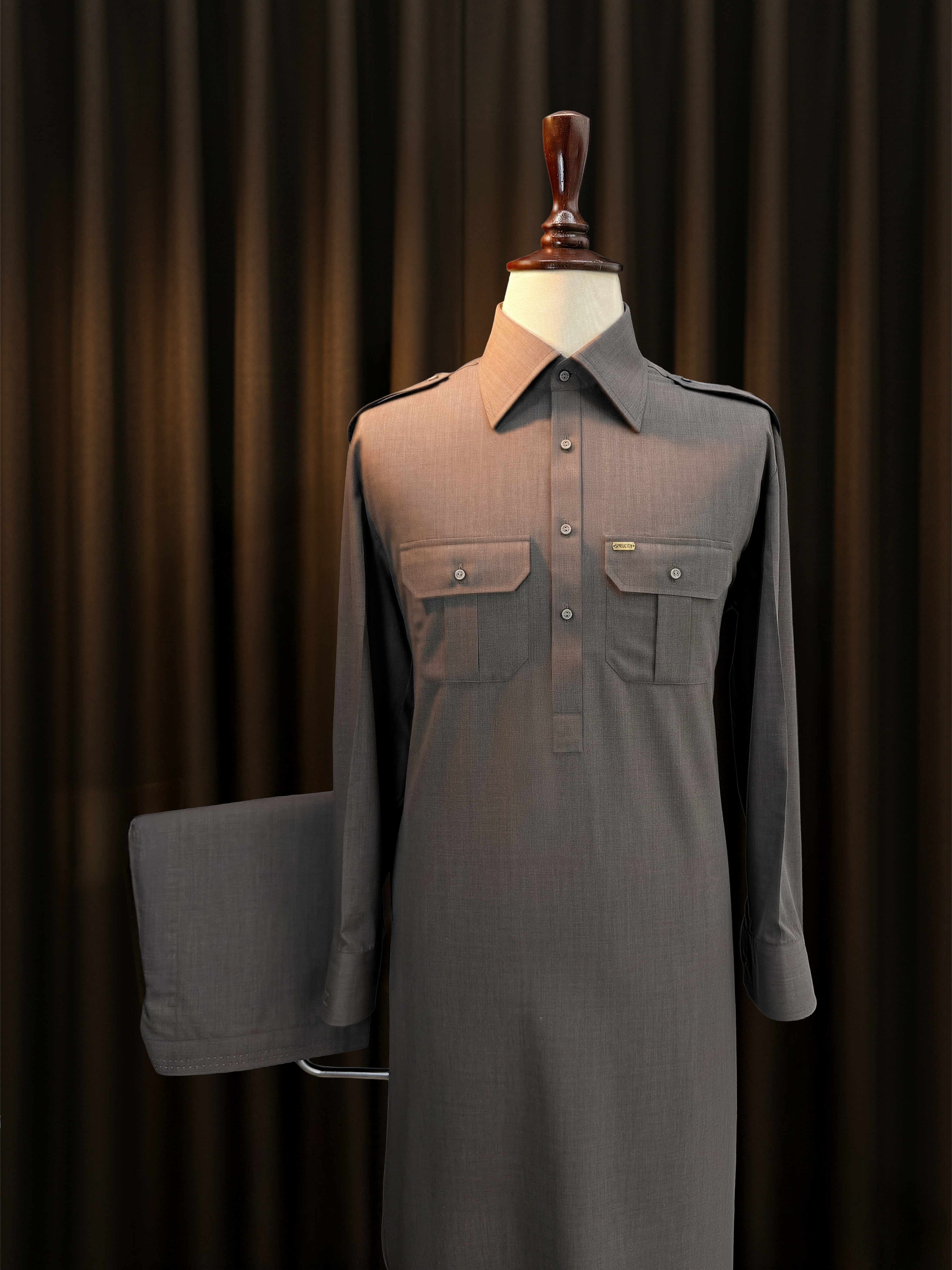 Ash Rose Grey Shalwar Kameez (Wash & Wear)