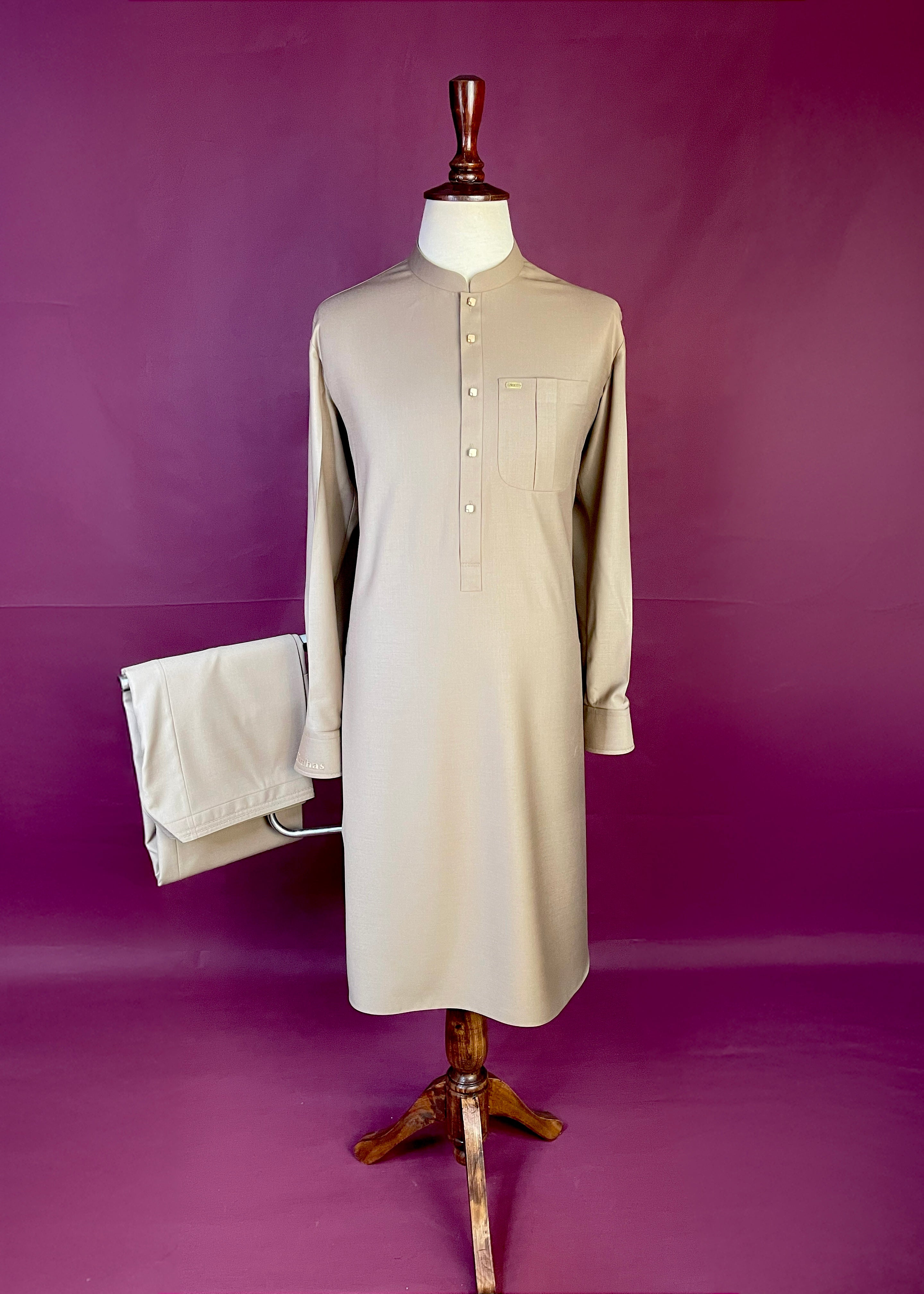 Sandstone Essence Shalwar Kameez In Imported Suiting Fabric (Winter Collection)