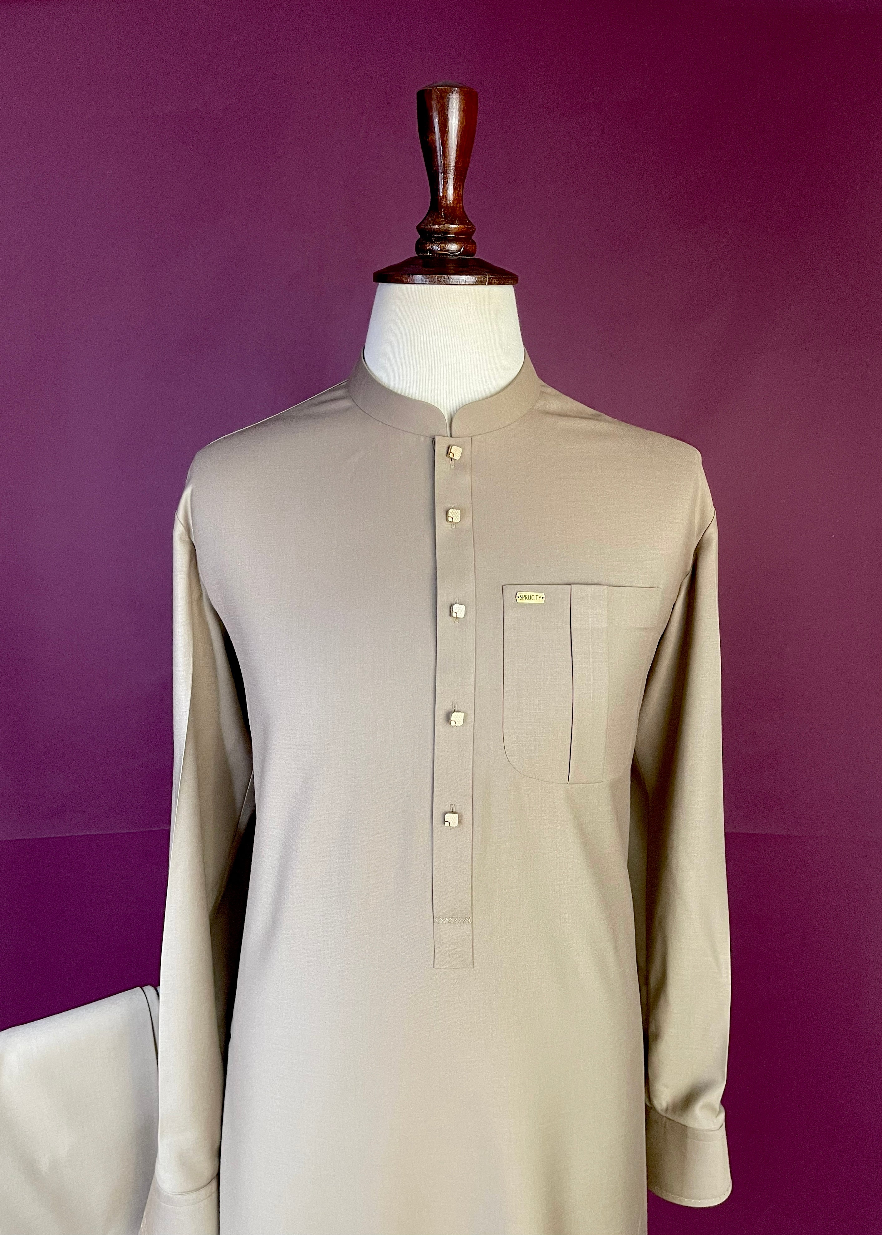 Sandstone Essence Shalwar Kameez In Imported Suiting Fabric (Winter Collection)