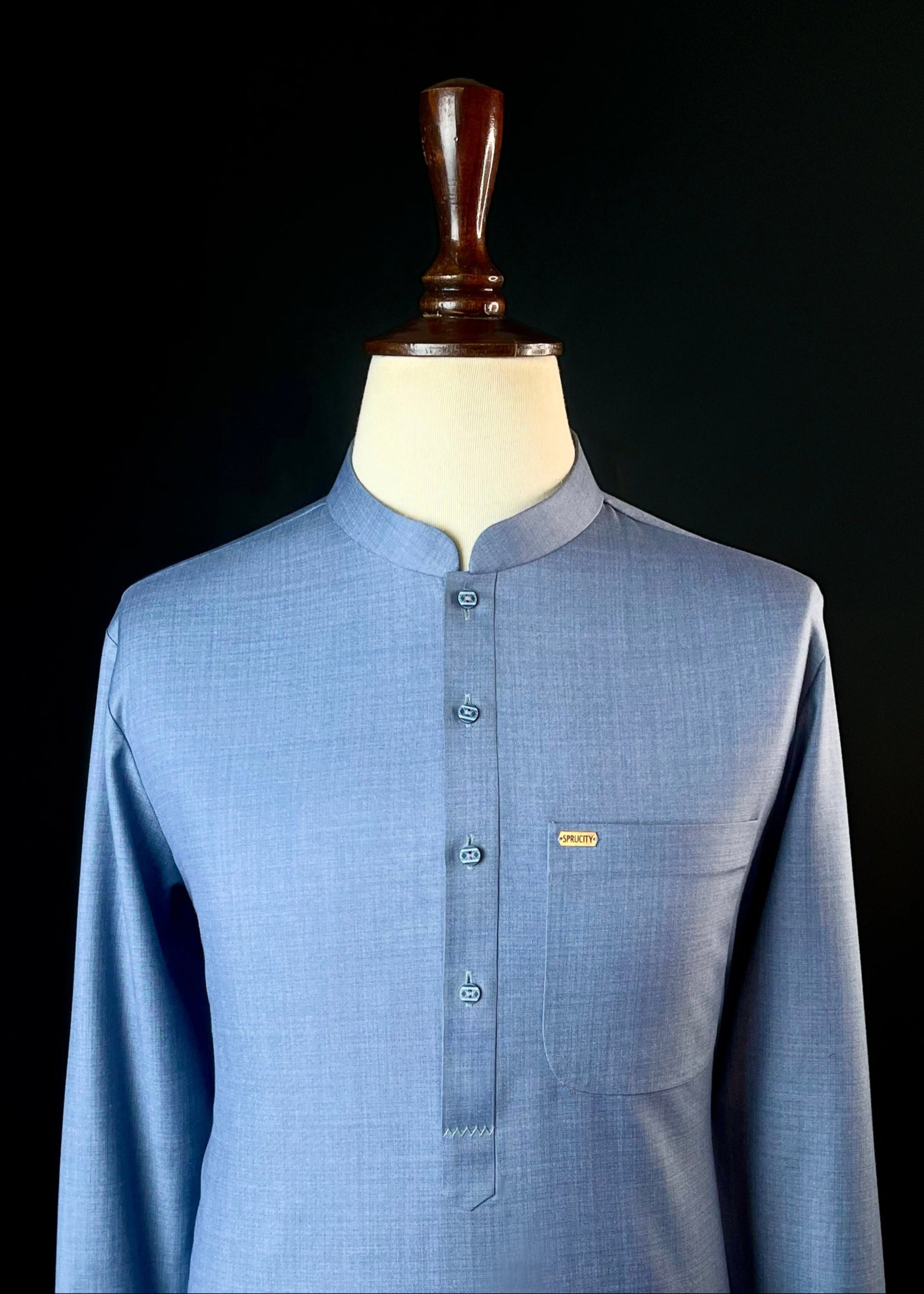 Ashen Indigo Shalwar Kameez In Imported Suiting Fabric (Winter Collection)