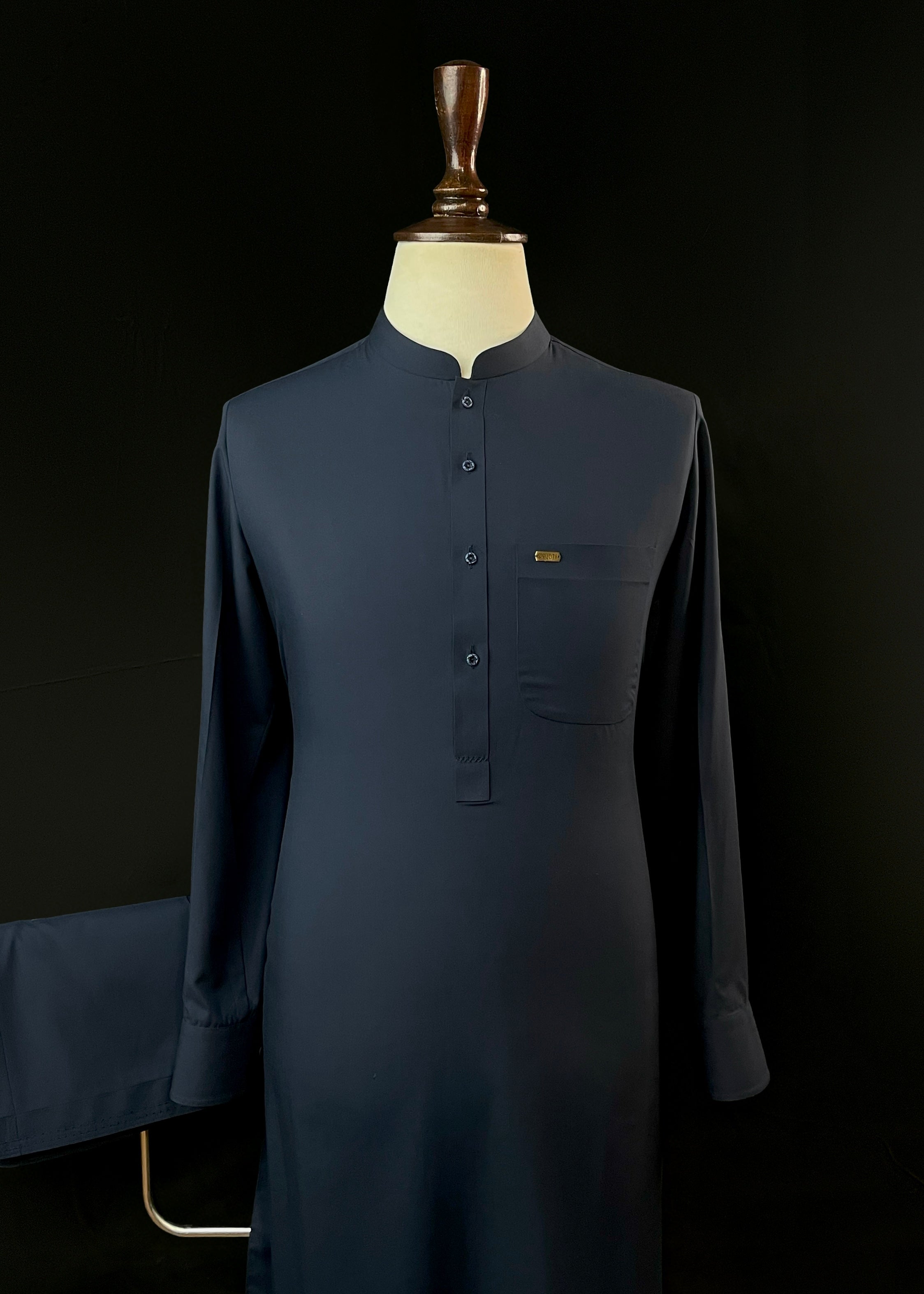 Midnight Navy Blue Shalwar Kameez In Imported Suiting Fabric (Winter Collection)