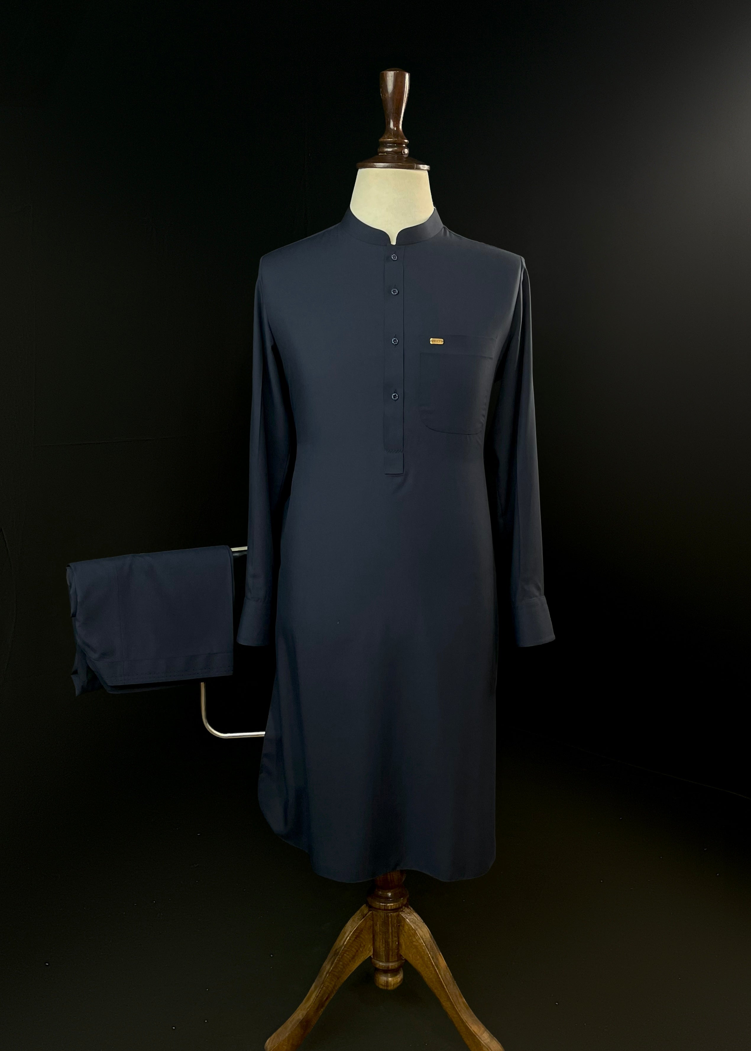 Midnight Navy Blue Shalwar Kameez In Imported Suiting Fabric (Winter Collection)