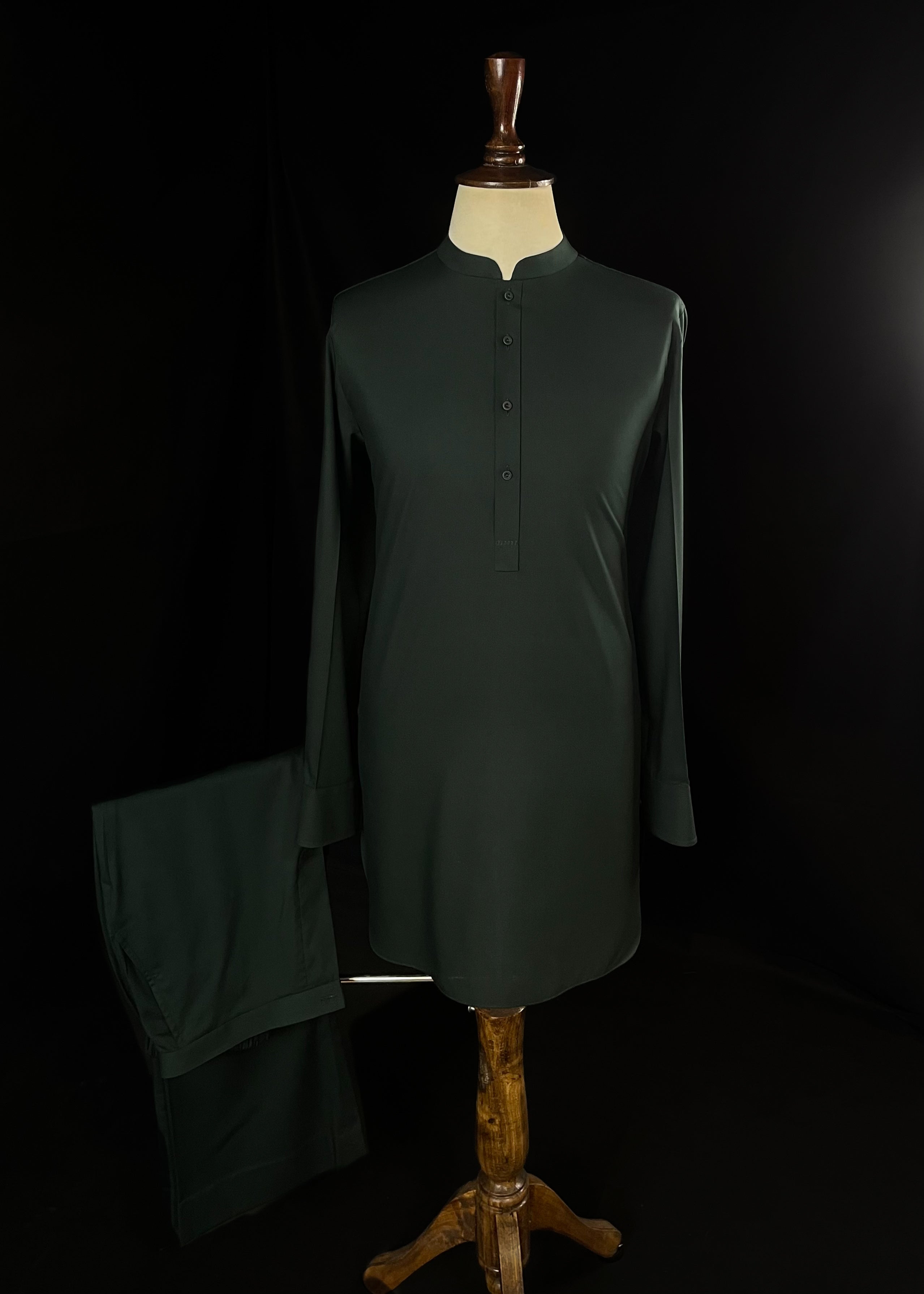 Dark Emerald Green Shalwar Kameez (Wash & Wear)