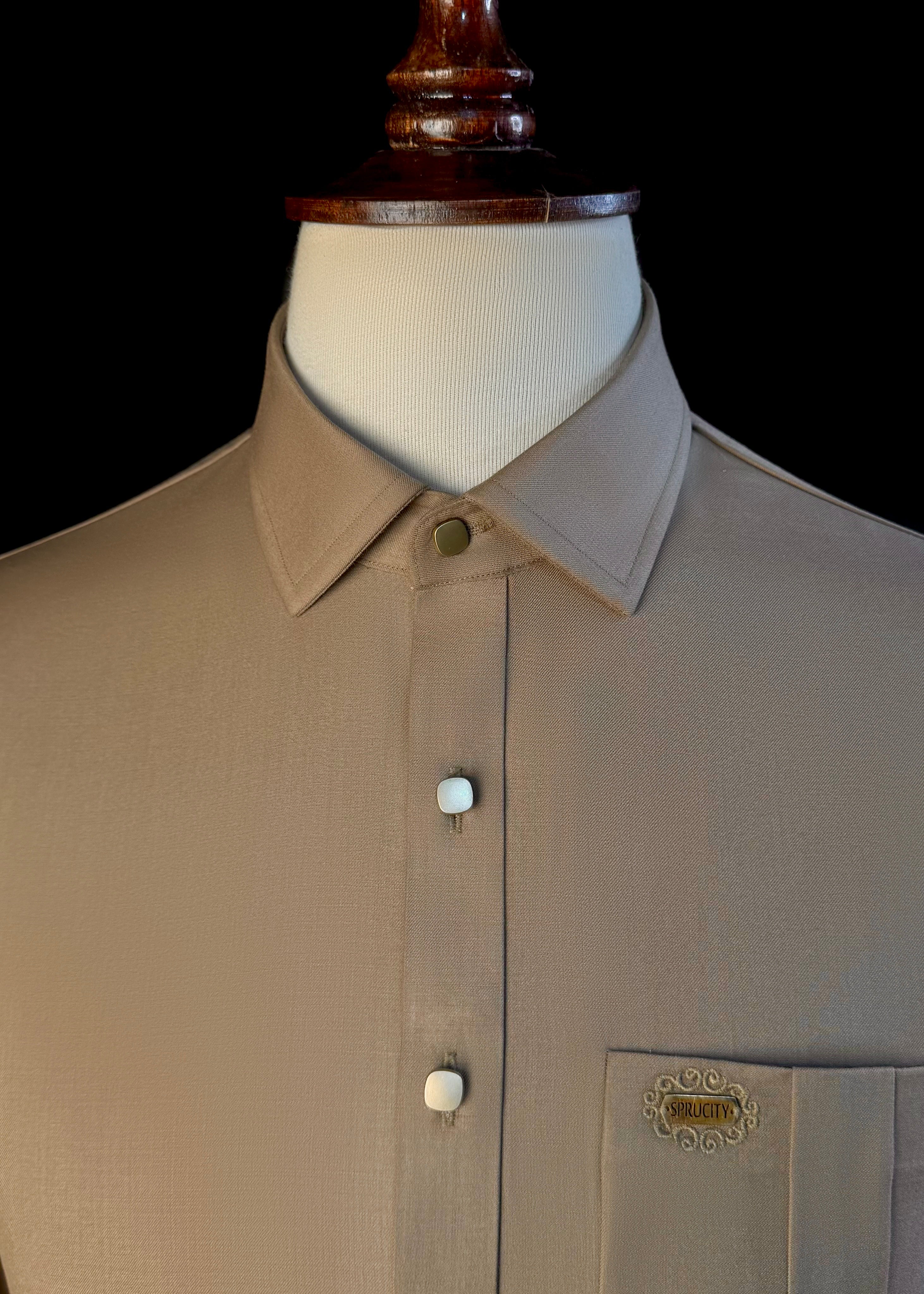 Desert Sand Shalwar Kameez In Imported Suiting Fabric (Winter Collection)