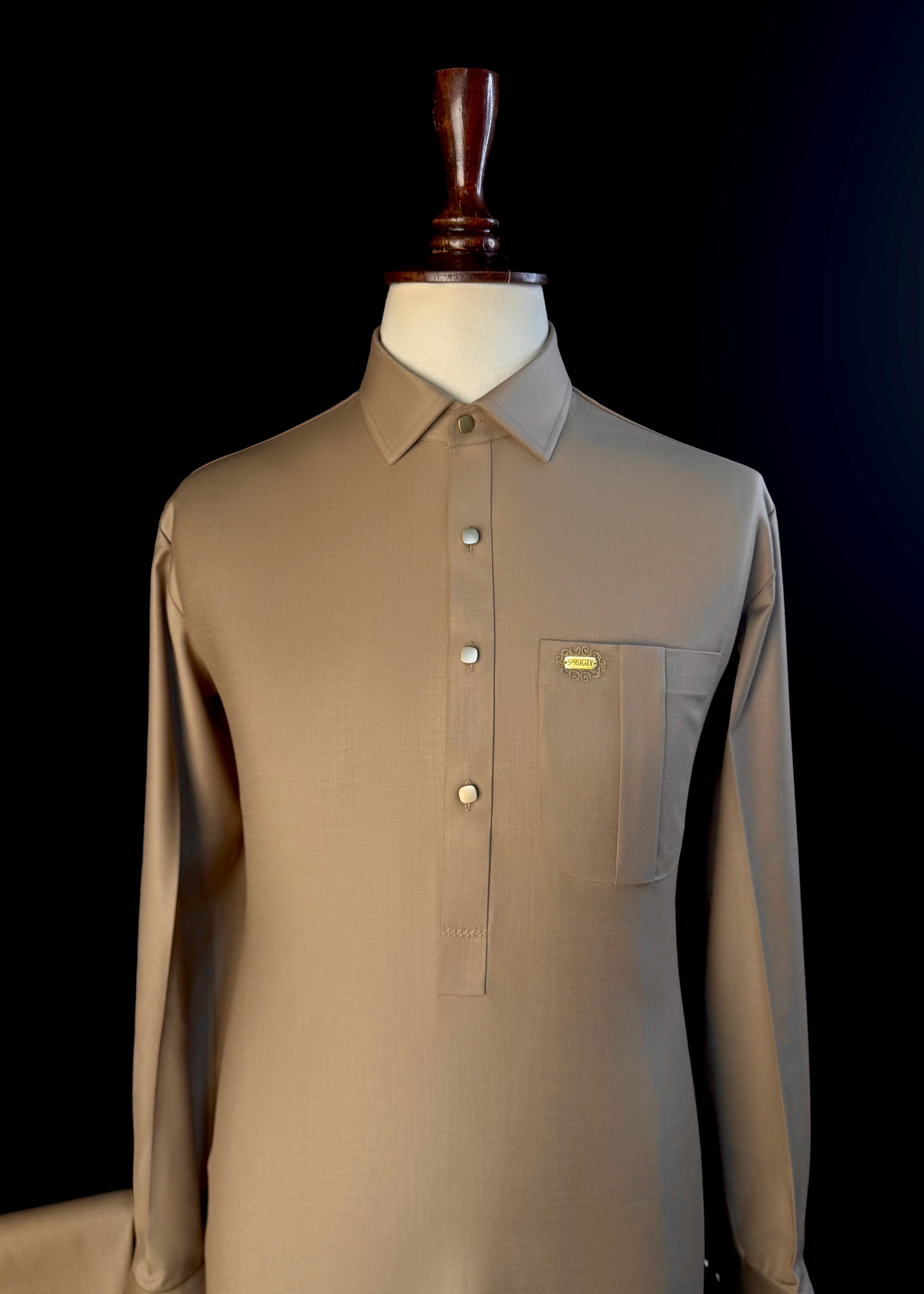 Desert Sand Shalwar Kameez In Imported Suiting Fabric (Winter Collection)
