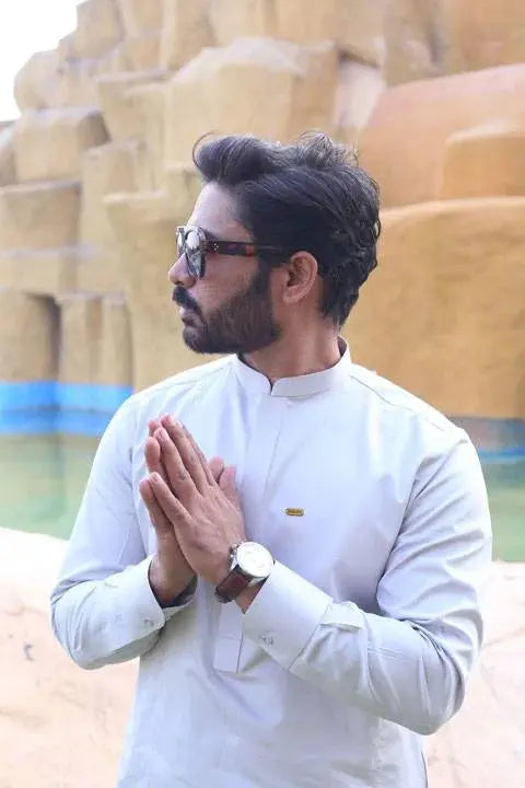 L.Grey Cotton Kameez Shalwar AI-301 - Sprucity