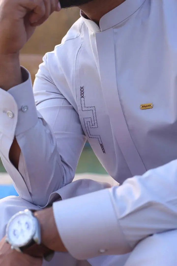 L.Grey Cotton Kameez Shalwar AI-301 - Sprucity