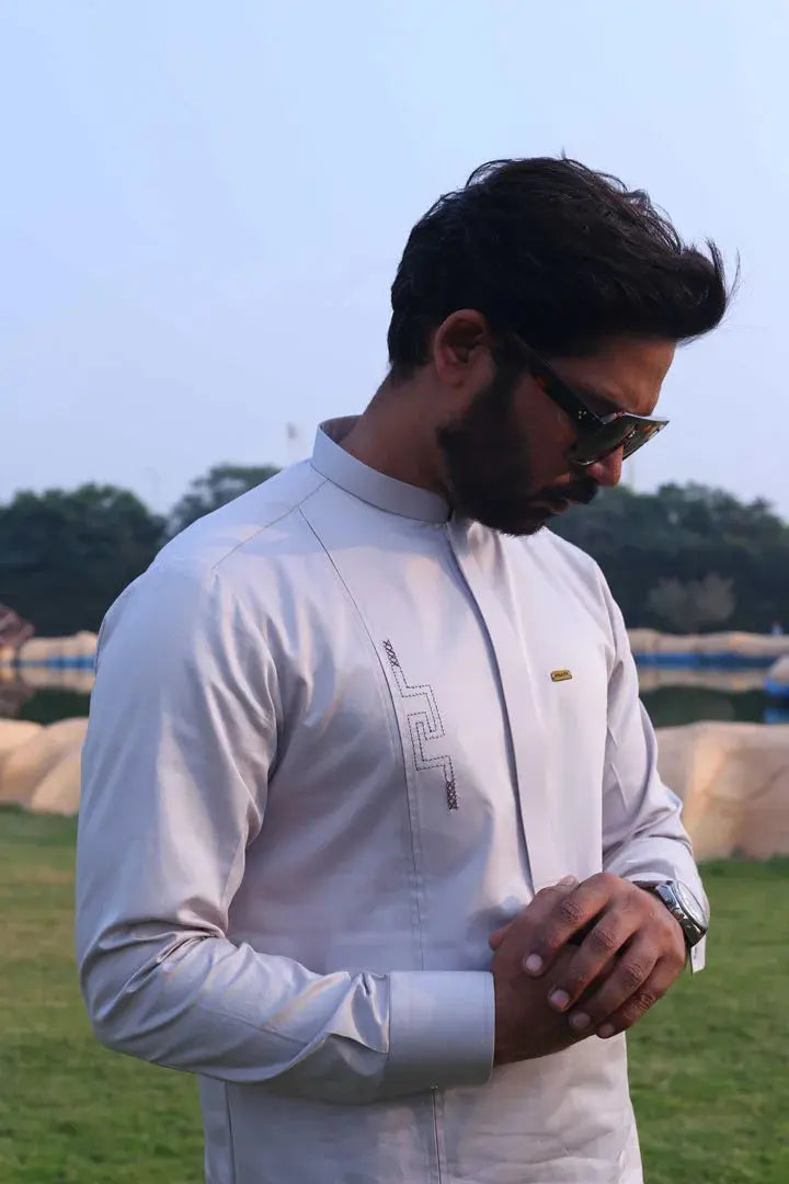 L.Grey Cotton Kameez Shalwar AI-301 - Sprucity