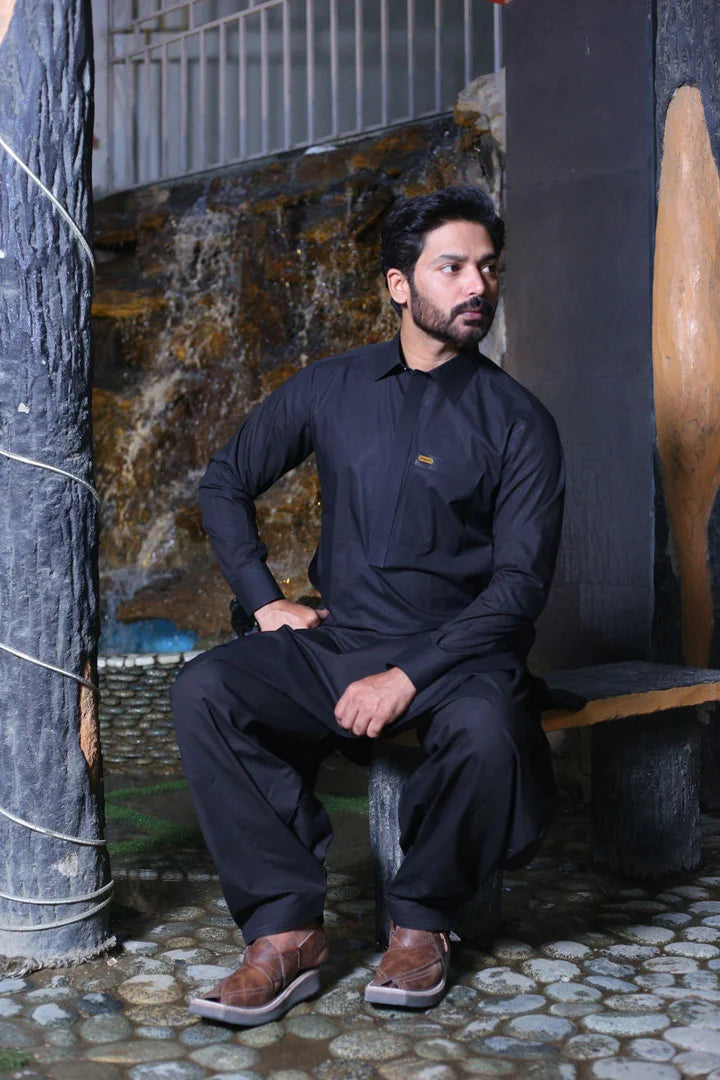 Black Cotton Kameez Shalwar AI-307