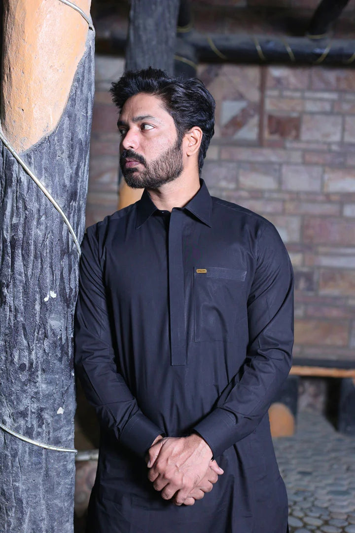 Black Cotton Kameez Shalwar AI-307