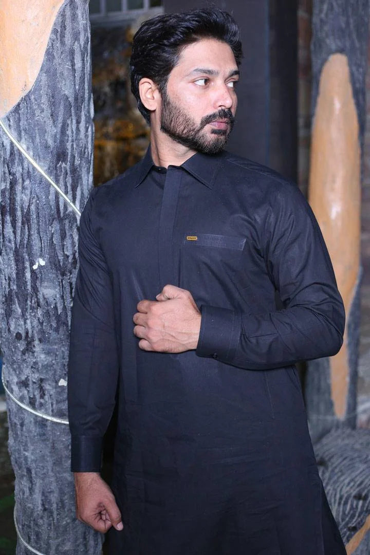 Black Cotton Kameez Shalwar AI-307