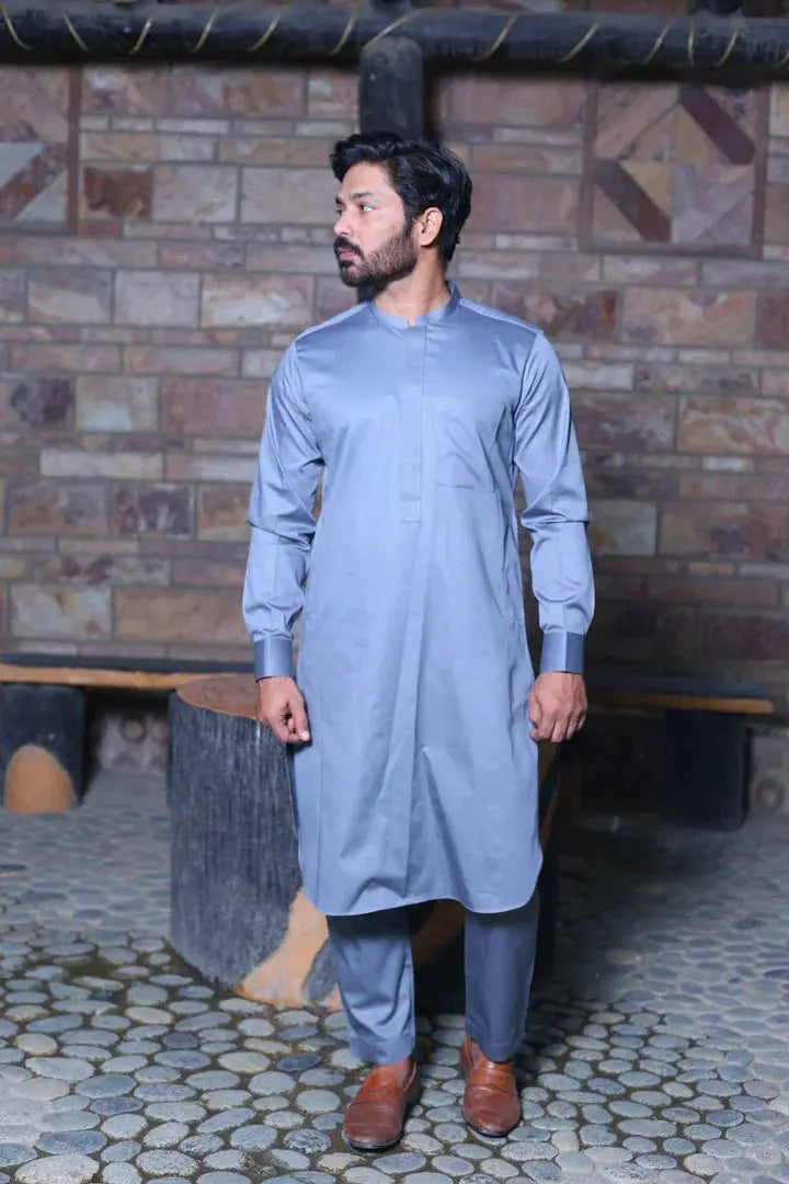Grey Cotton Kameez Trouser AI-305 - Sprucity