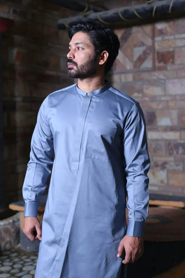 Grey Cotton Kameez Trouser AI-305 - Sprucity