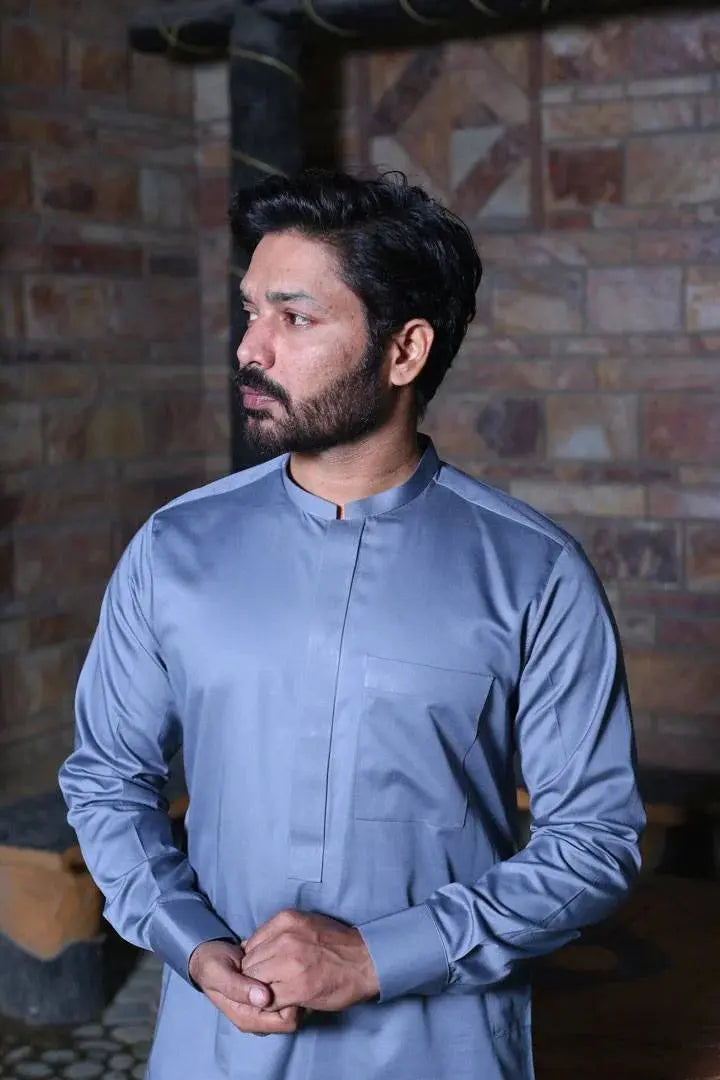 Grey Cotton Kameez Trouser AI-305 - Sprucity