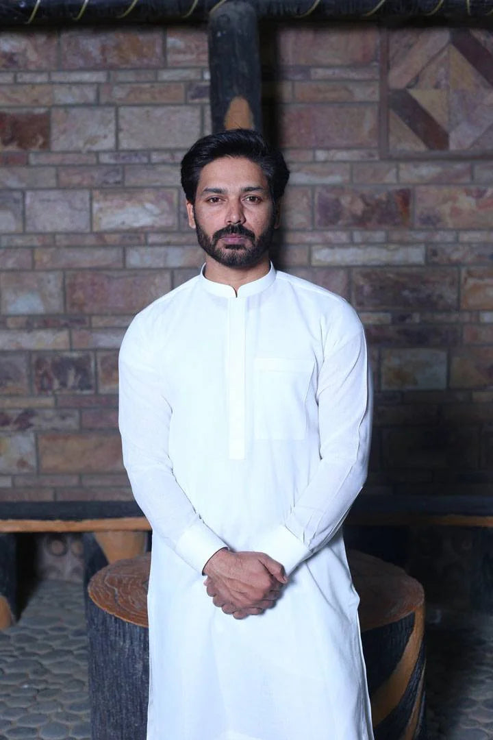 Off white Linen Kameez Trouser AI-306 - Sprucity