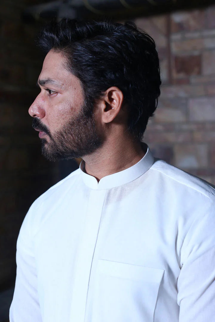 Off white Linen Kameez Trouser AI-306 - Sprucity