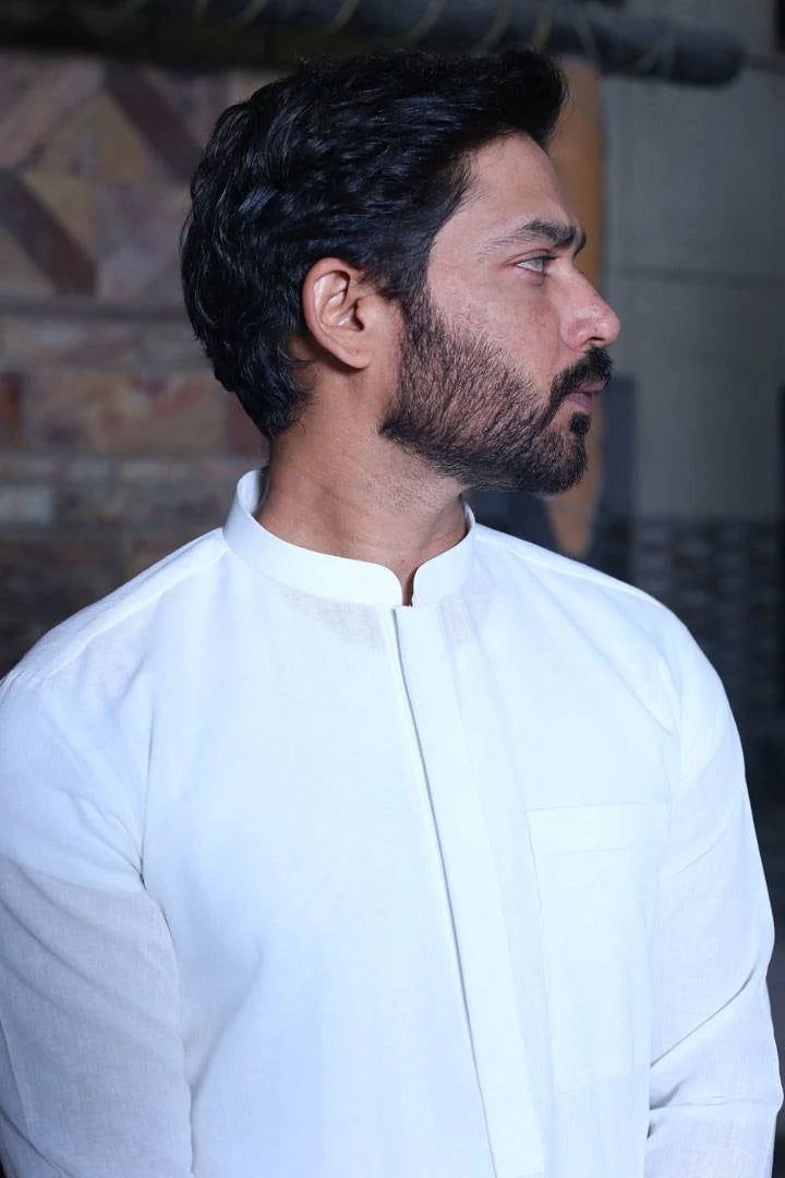 Off white Linen Kameez Trouser AI-306 - Sprucity