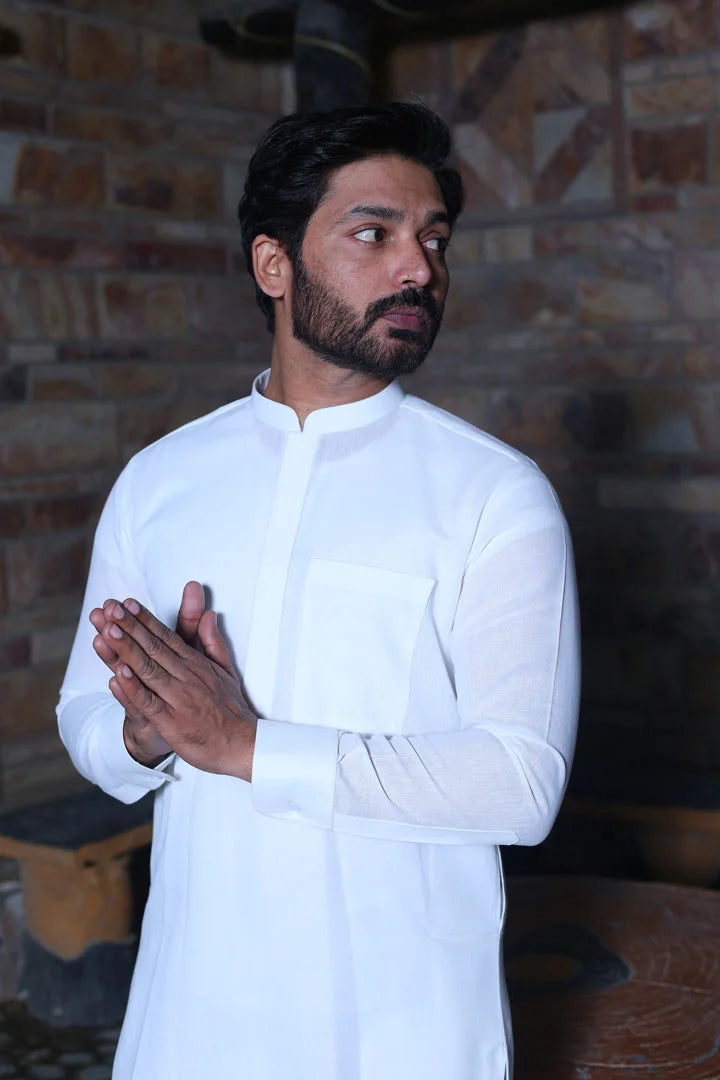 Off white Linen Kameez Trouser AI-306 - Sprucity