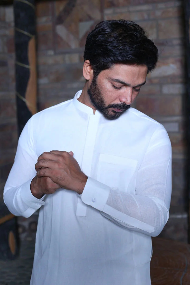 Off white Linen Kameez Trouser AI-306 - Sprucity