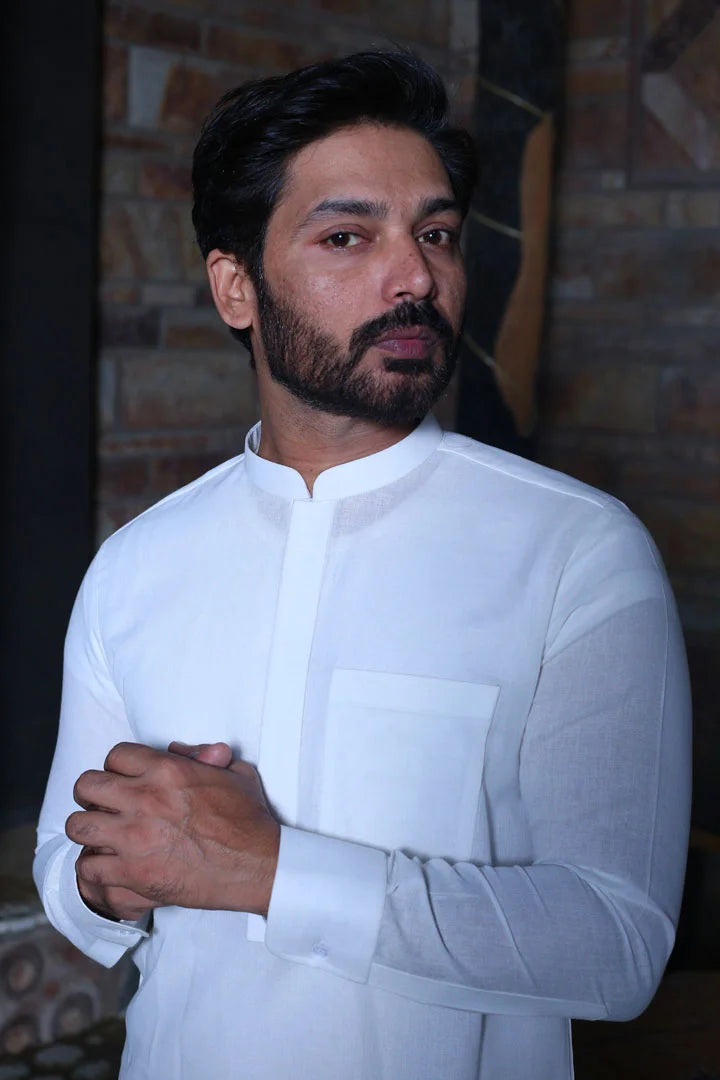 Off white Linen Kameez Trouser AI-306 - Sprucity