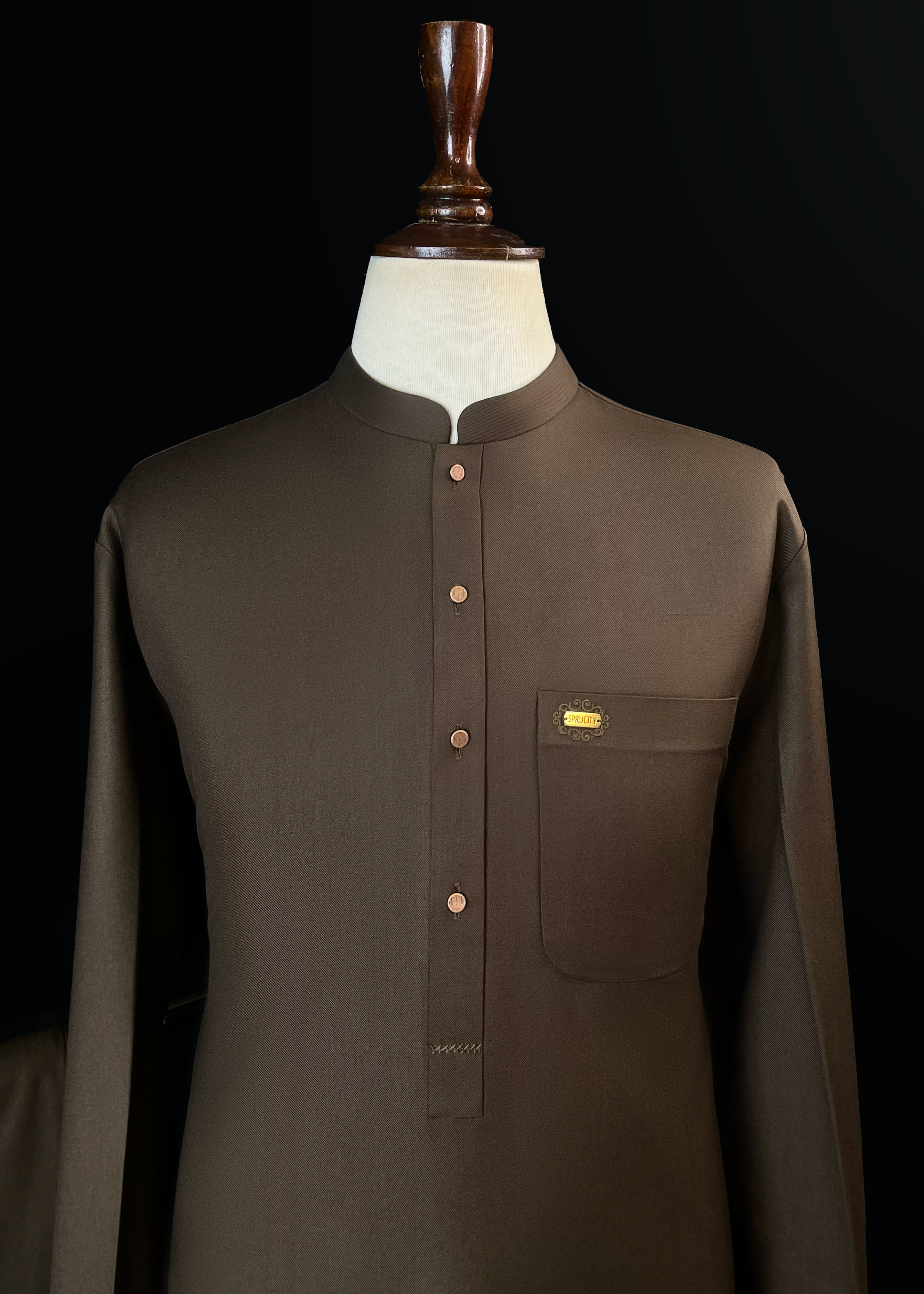 Deep Brown Shalwar Kameez In Imported Suiting Fabric (Winter Collection)