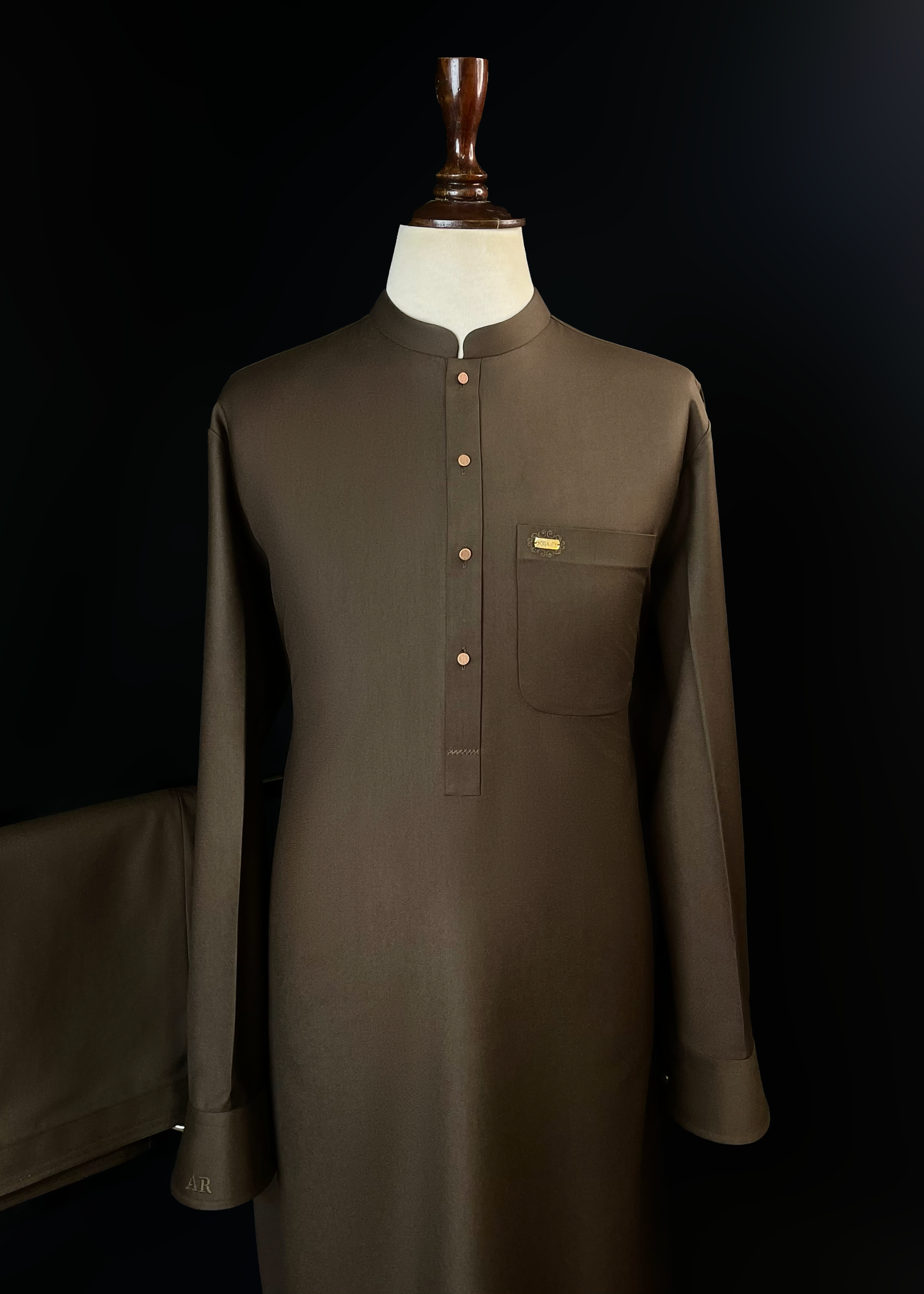 Deep Brown Shalwar Kameez In Imported Suiting Fabric (Winter Collection)