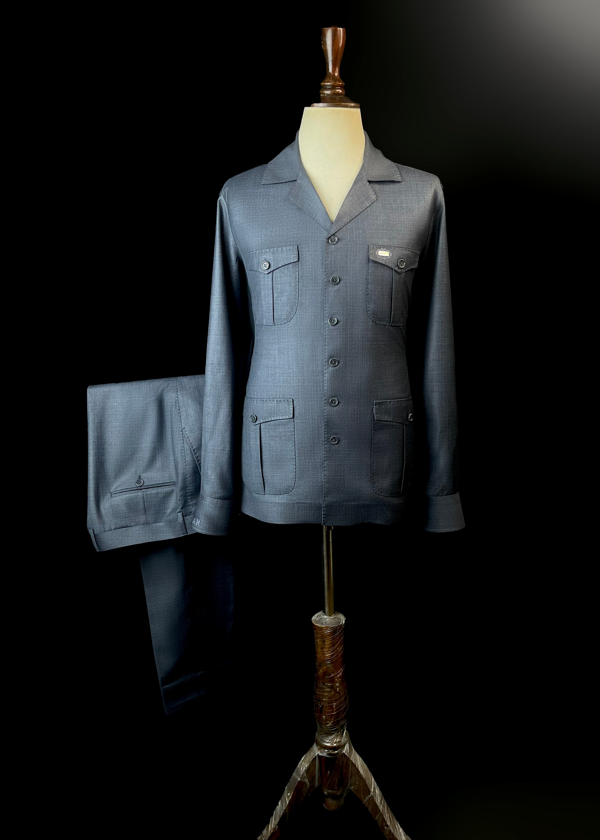 Midnight Steel Bespoke Safari Suit