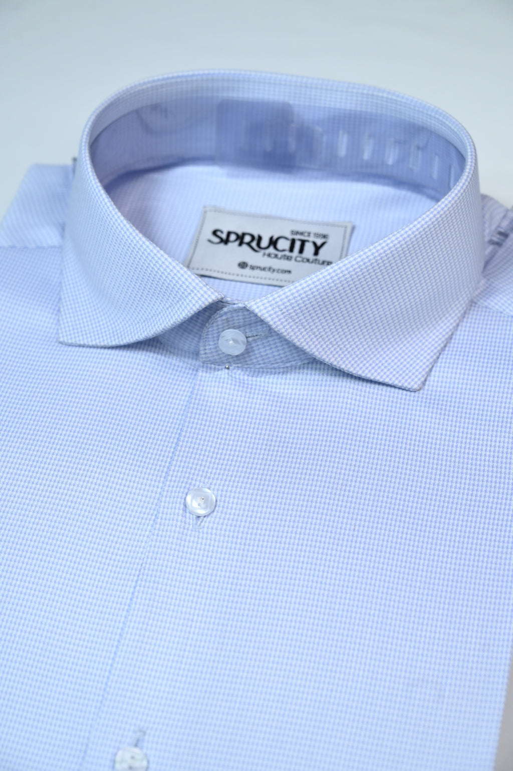 Sky Blue Micro Check Shirt - Sprucity