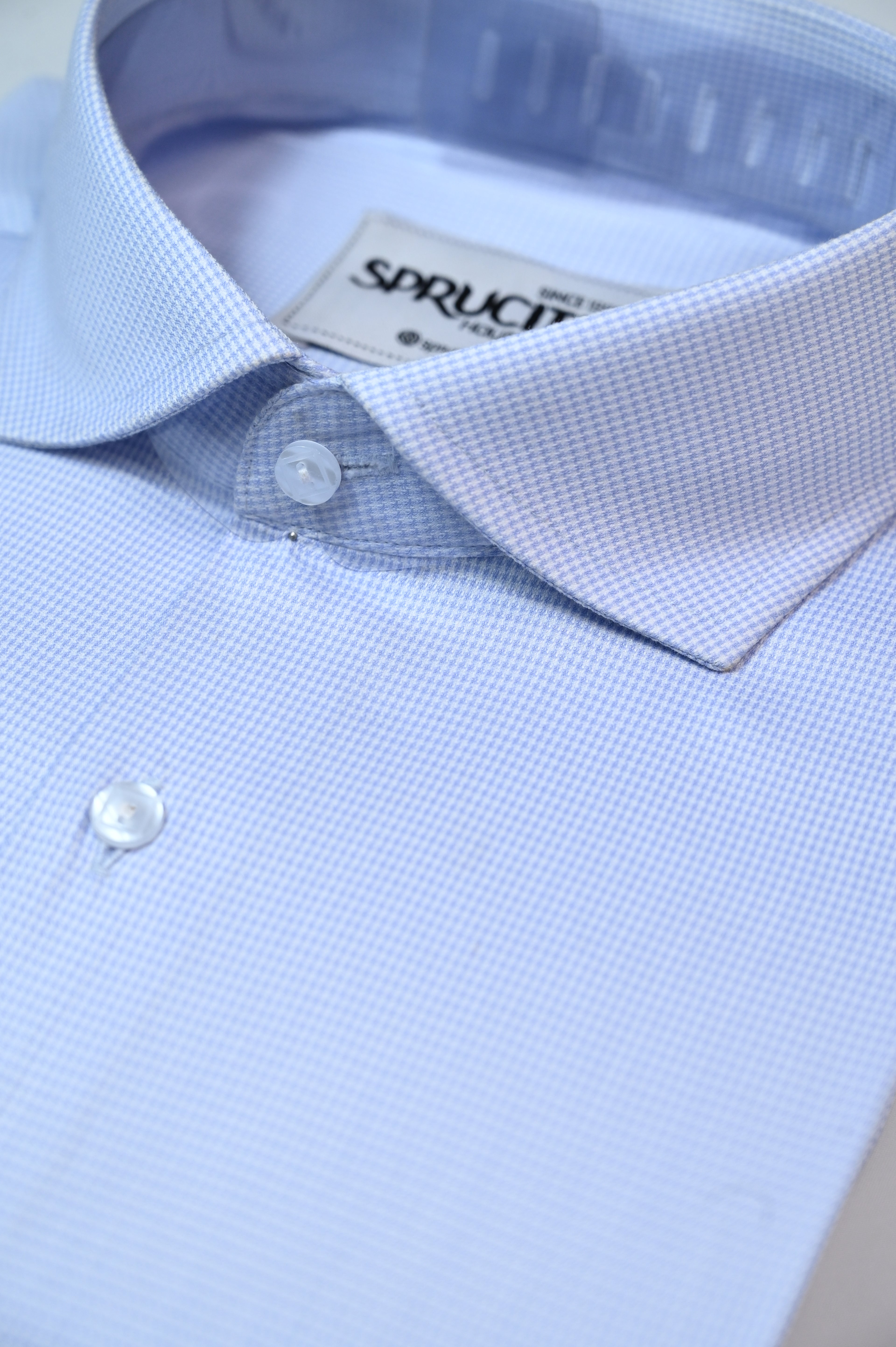 Sky Blue Micro Check Shirt - Sprucity