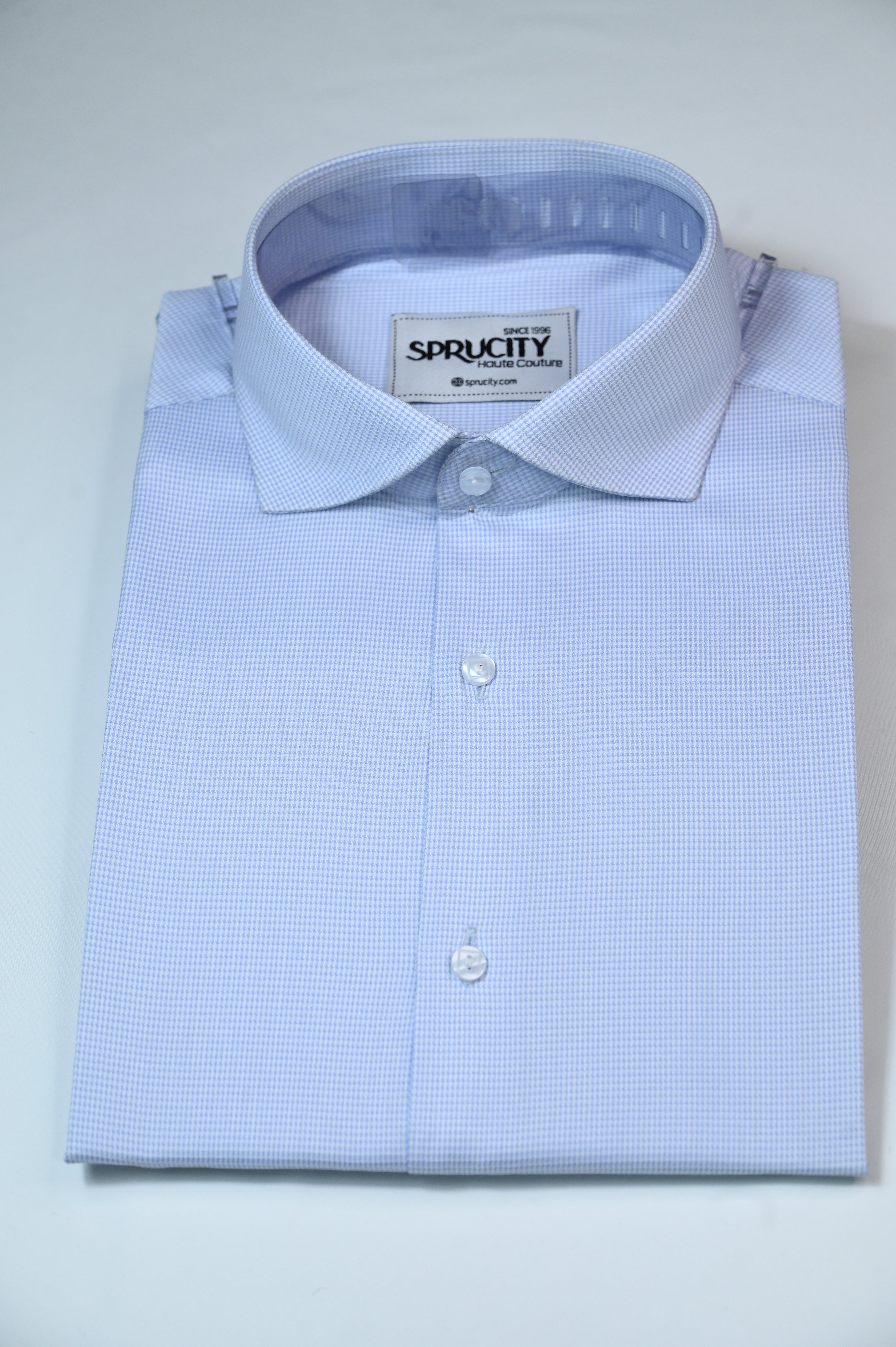 Sky Blue Micro Check Shirt - Sprucity