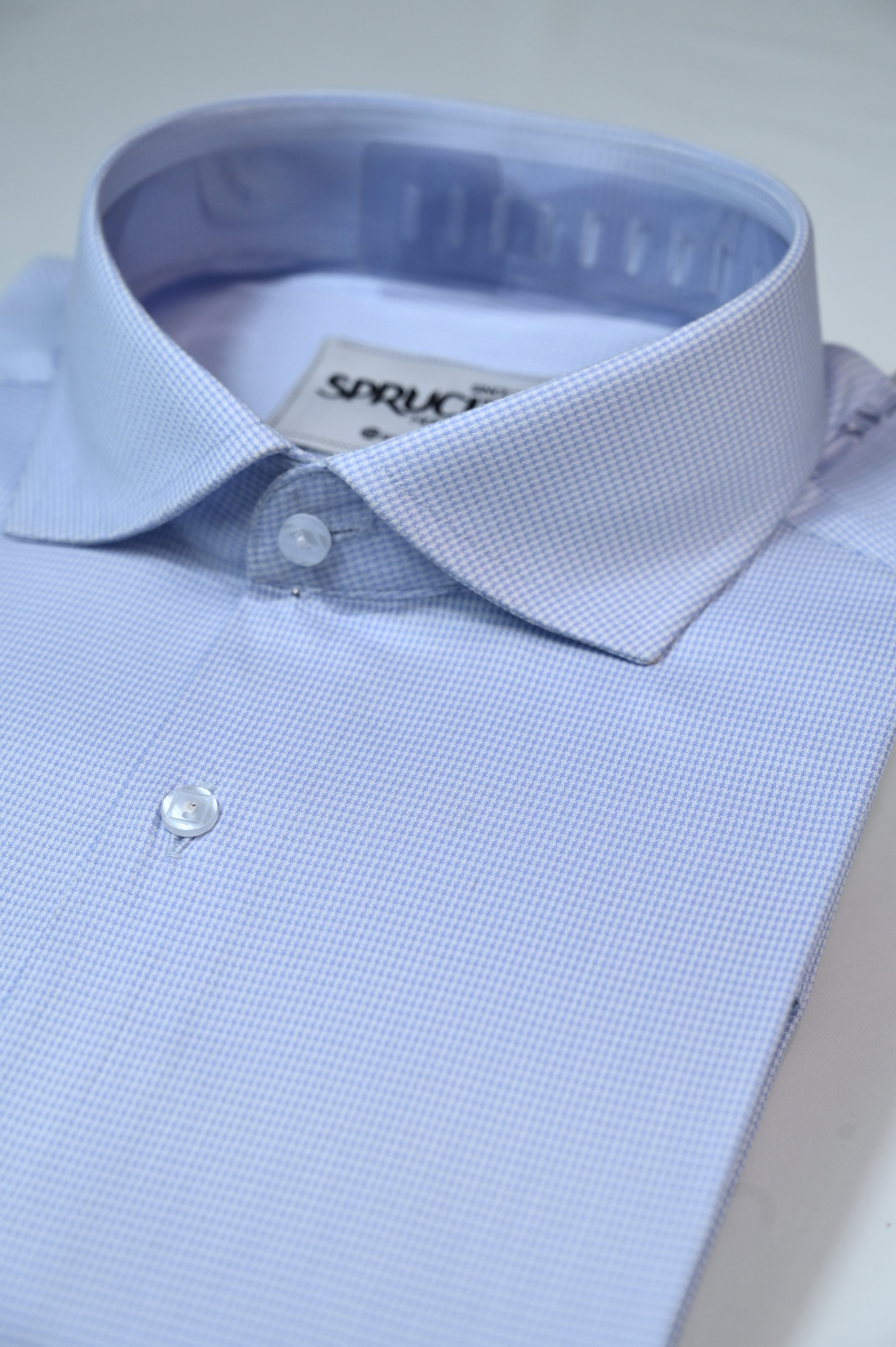 Sky Blue Micro Check Shirt - Sprucity