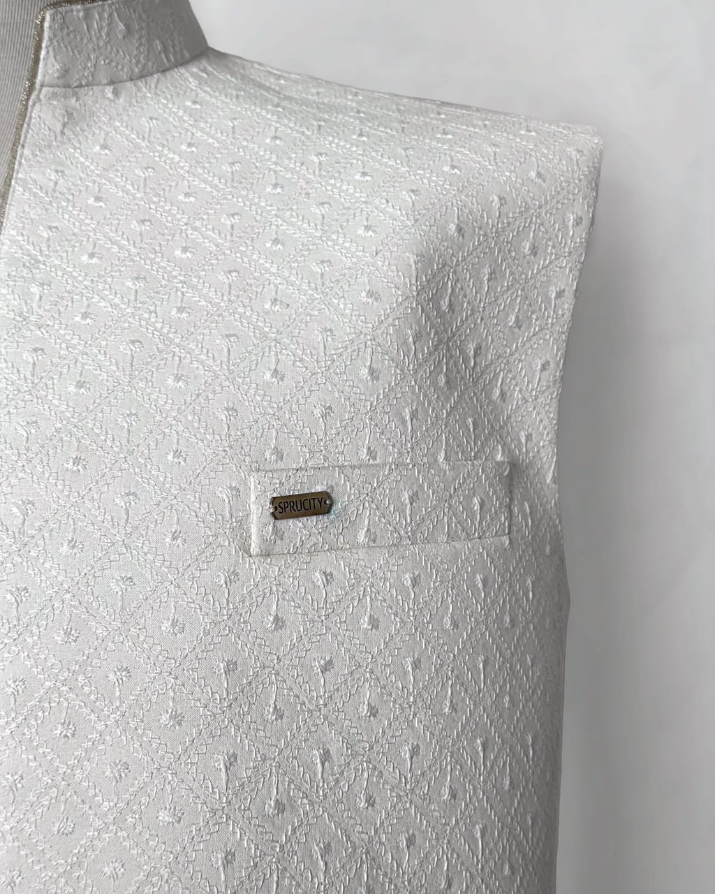 White 3 Piece Shalwar Kameez with Waistcoat & Khussa